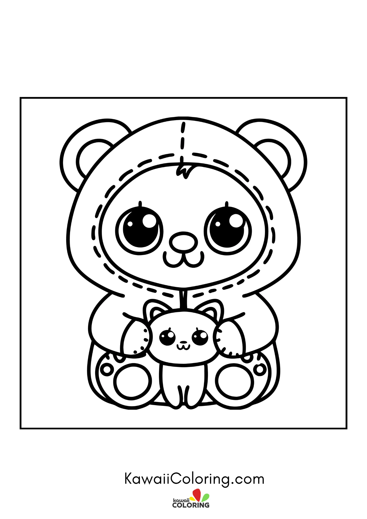 Kawaii bear in a playful forest scene
