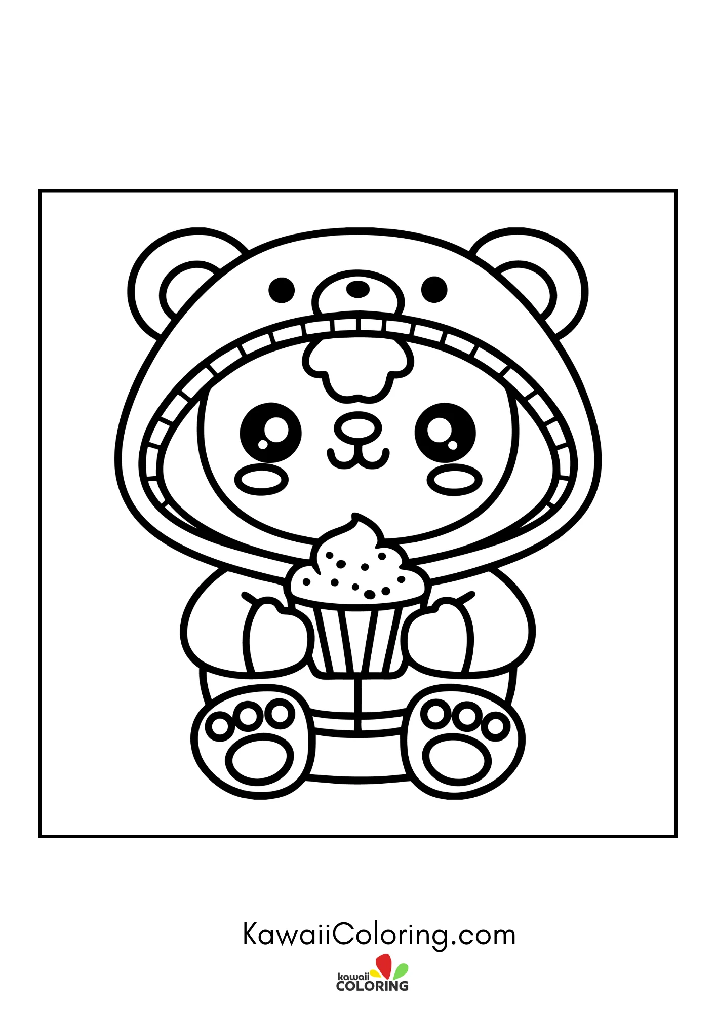 Baby bear with stars and simple flowers