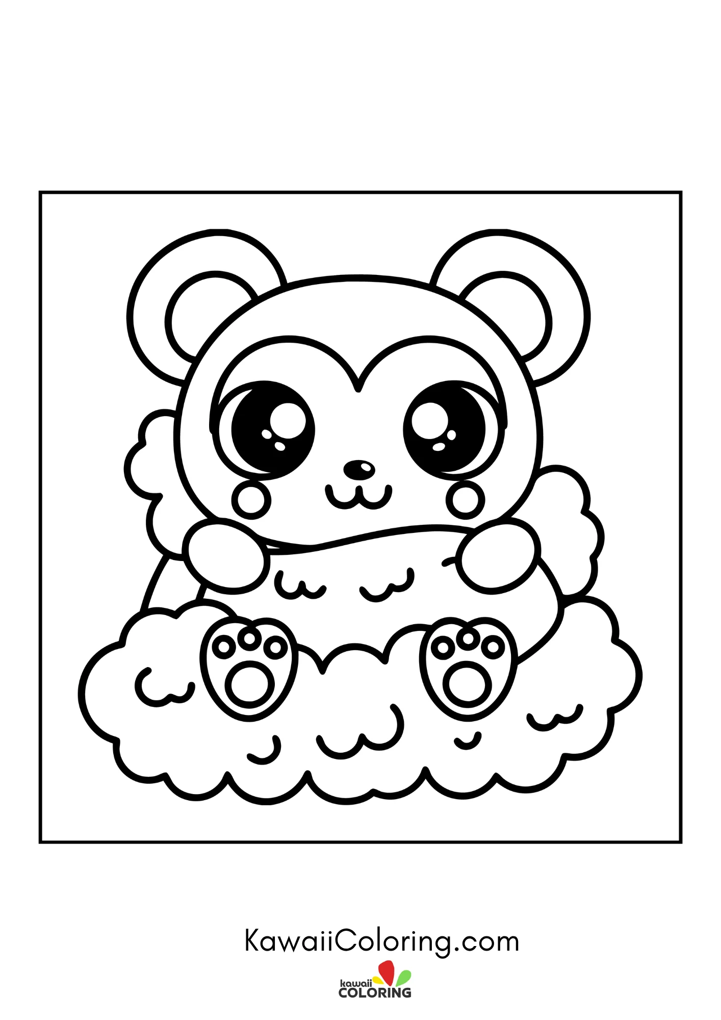 Baby bear with stars and simple flowers