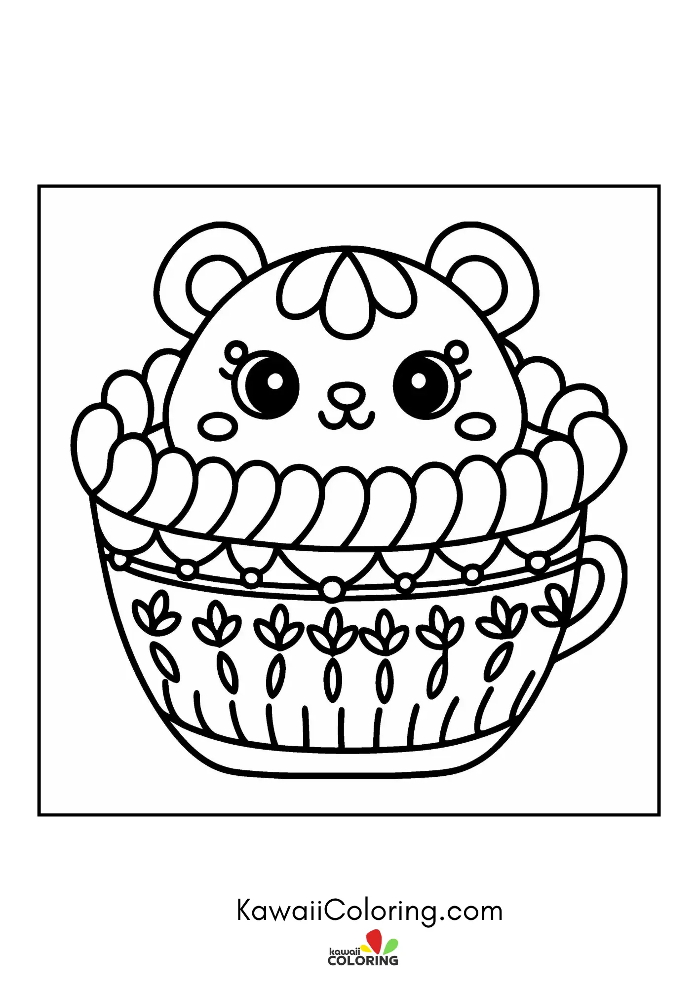 Baby bear with stars and simple flowers