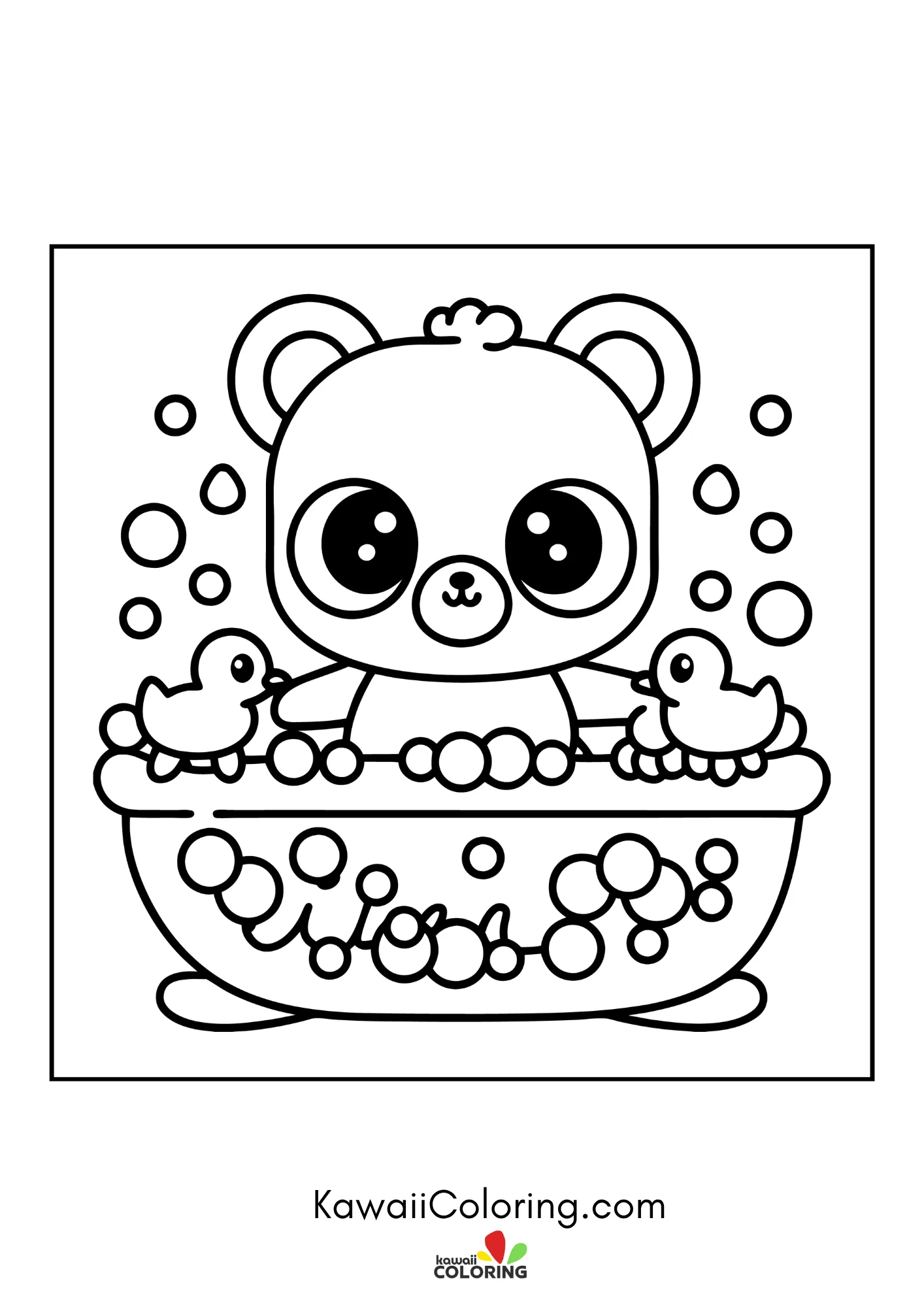Cute bear sitting with hearts and flowers
