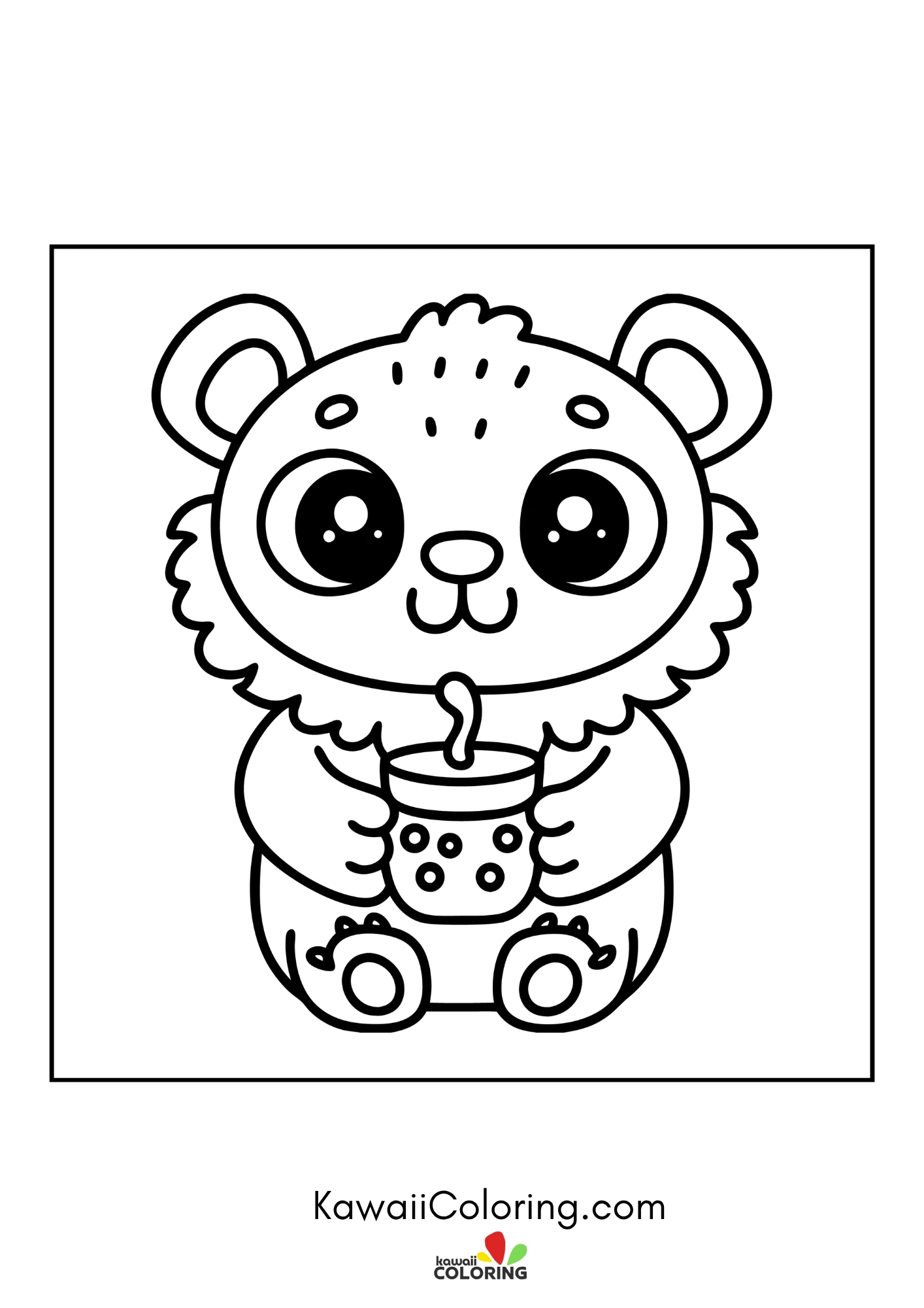 Kawaii bear in a playful forest scene