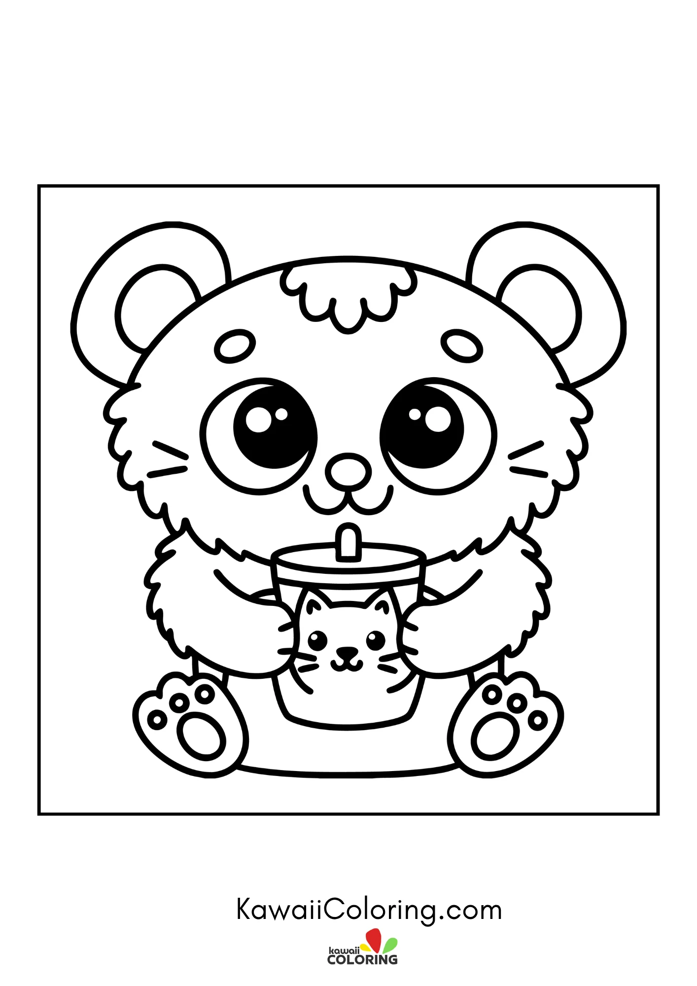 Baby bear with stars and simple flowers