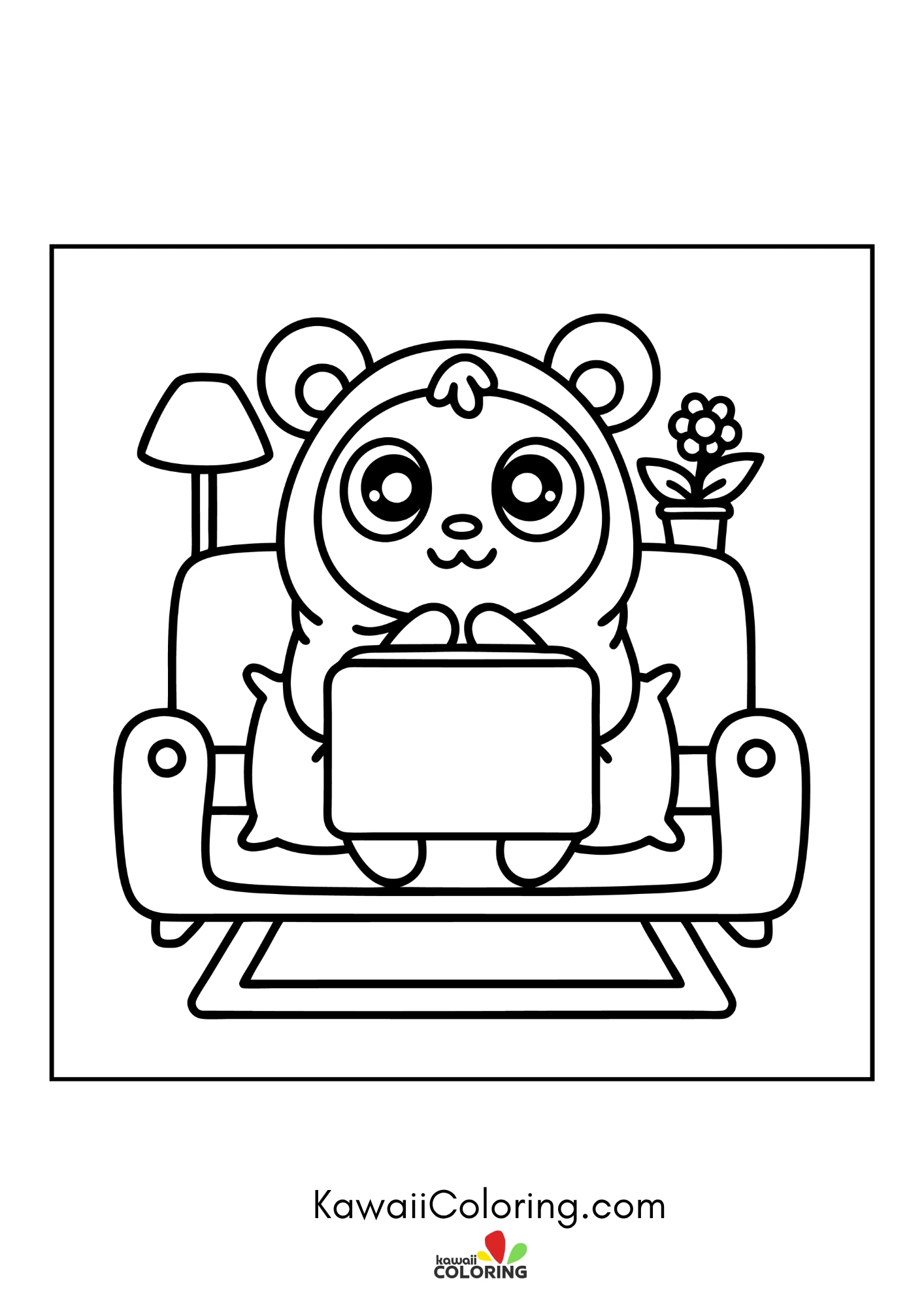 Cute bear sitting with hearts and flowers