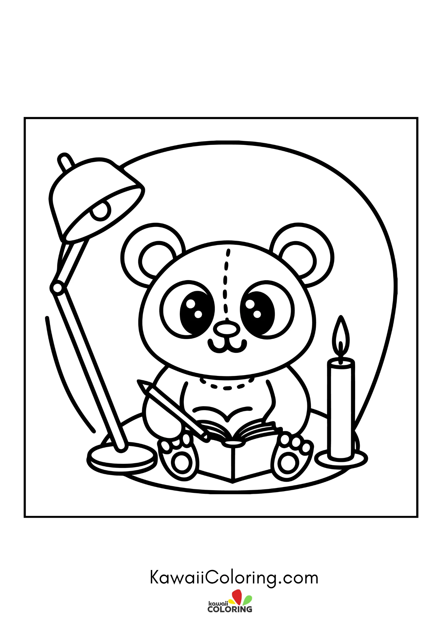 Kawaii bear in a playful forest scene