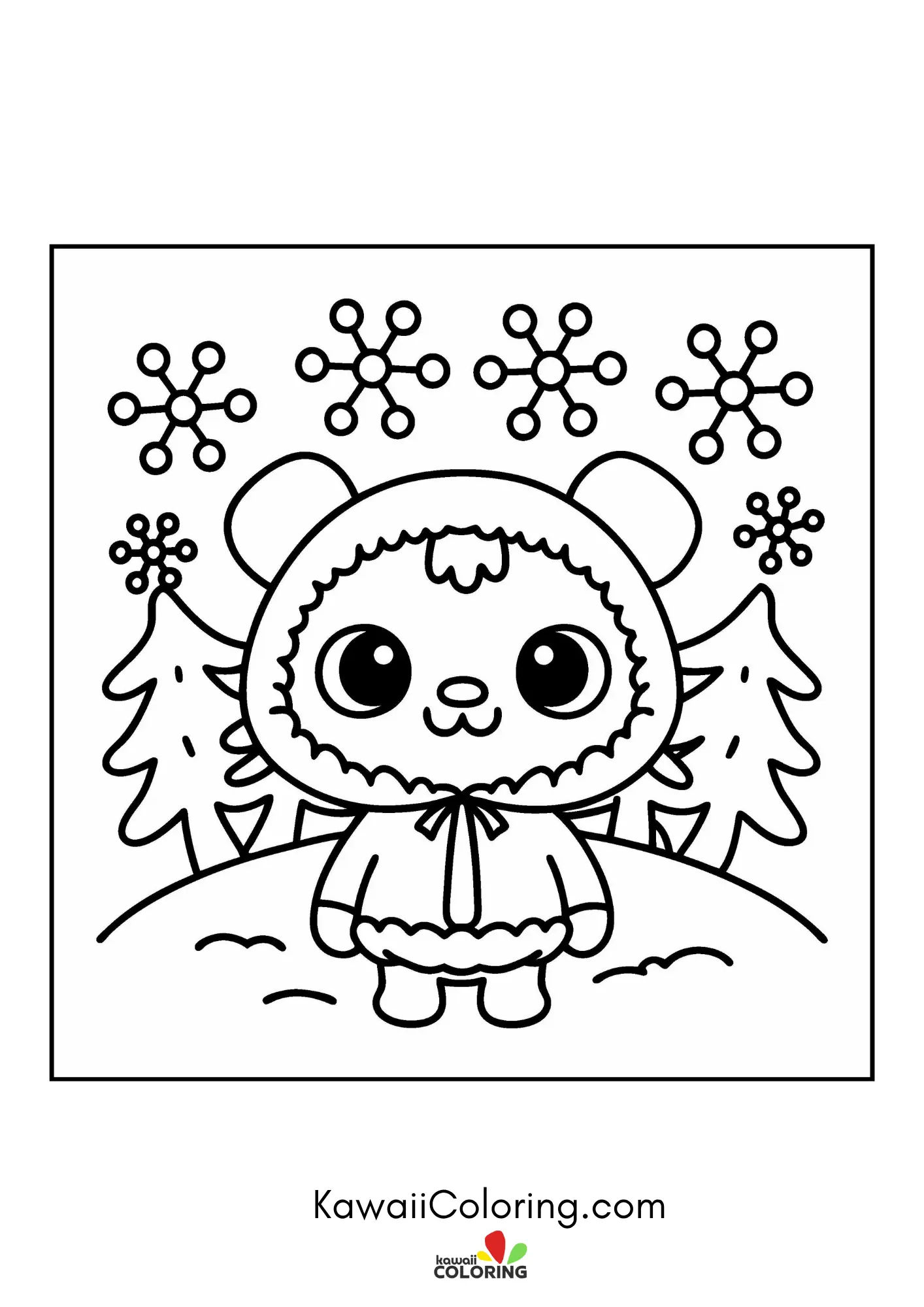 Baby bear with stars and simple flowers