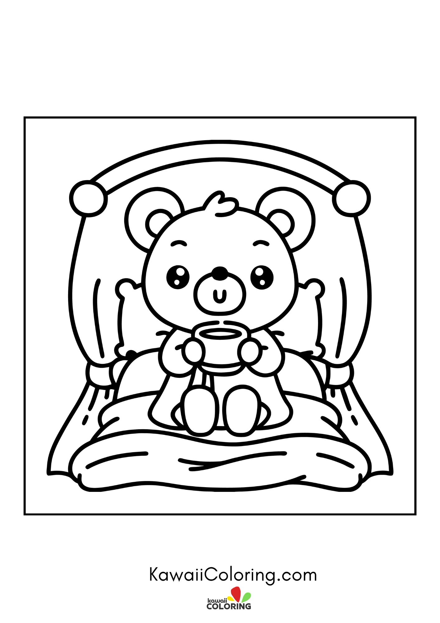 Cute bear sitting with hearts and flowers