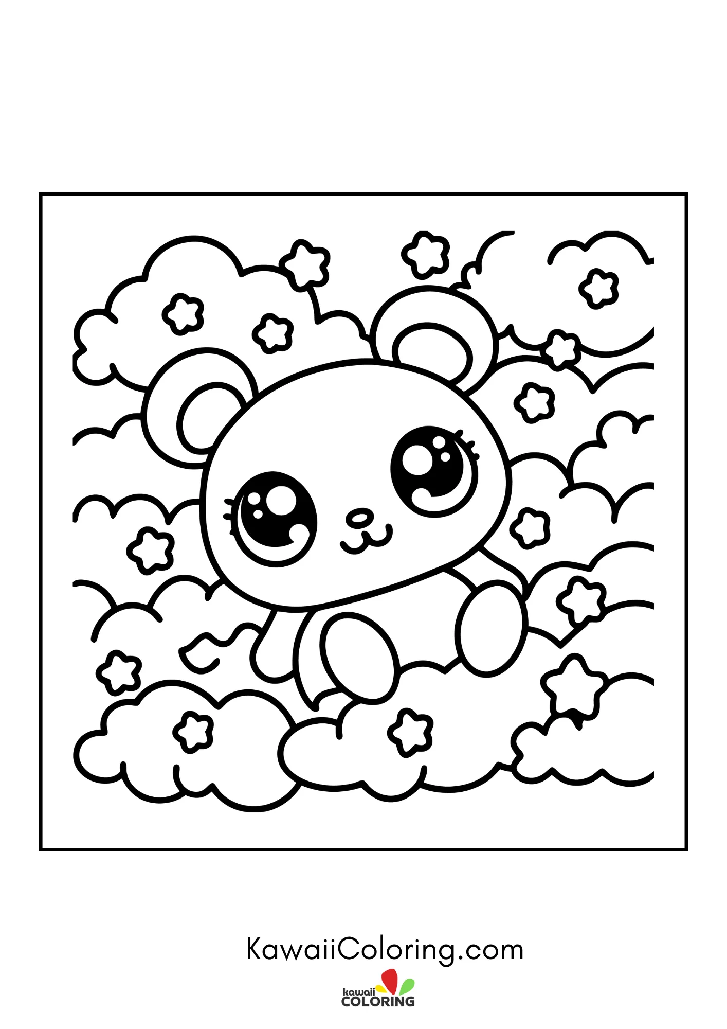 Kawaii bear in a playful forest scene
