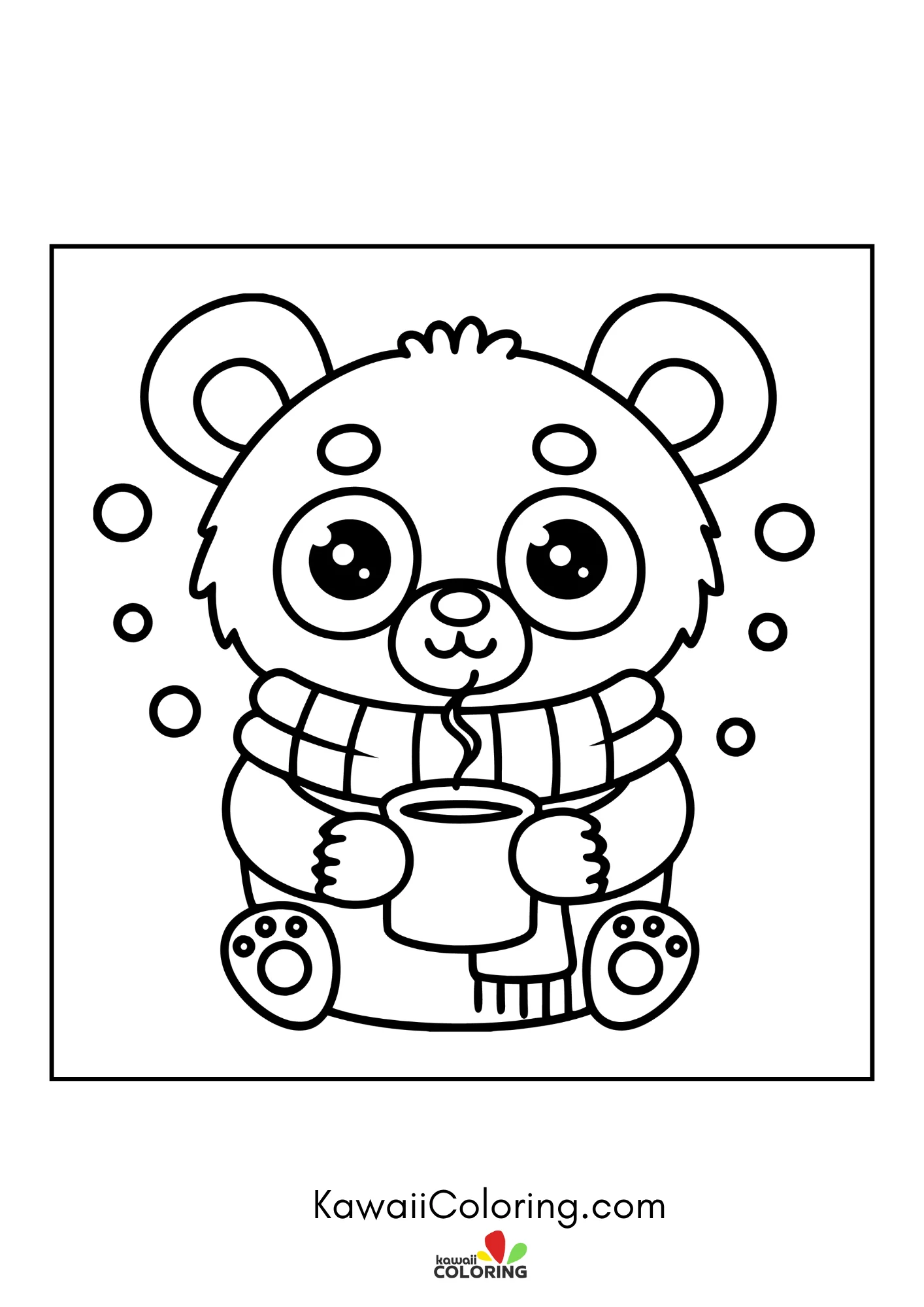 Cute bear sitting with hearts and flowers