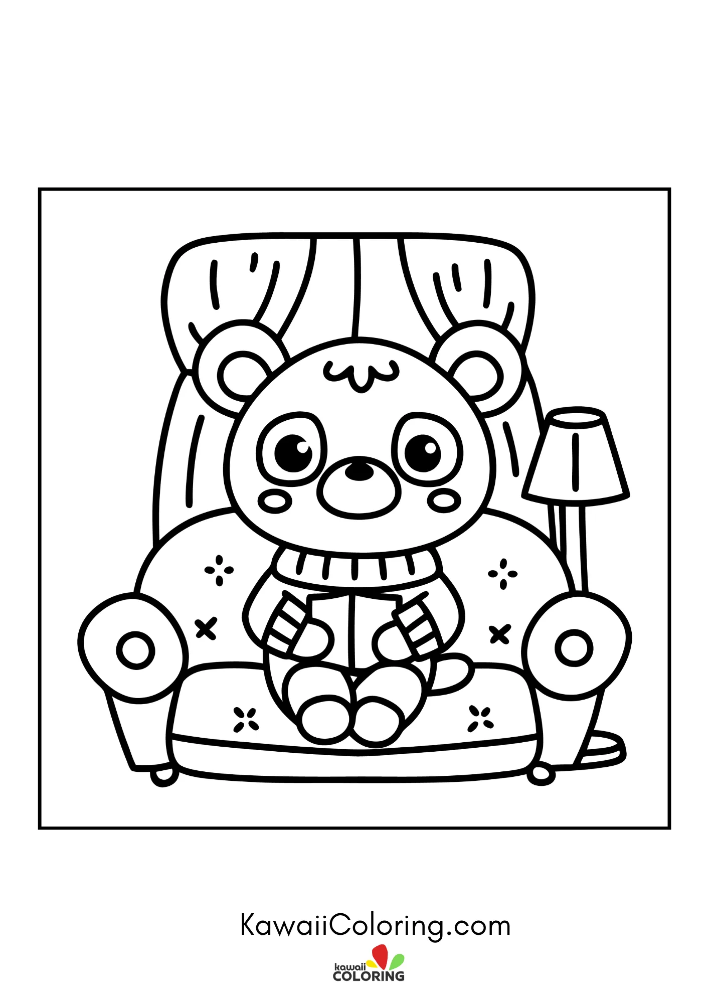 Kawaii bear in a playful forest scene
