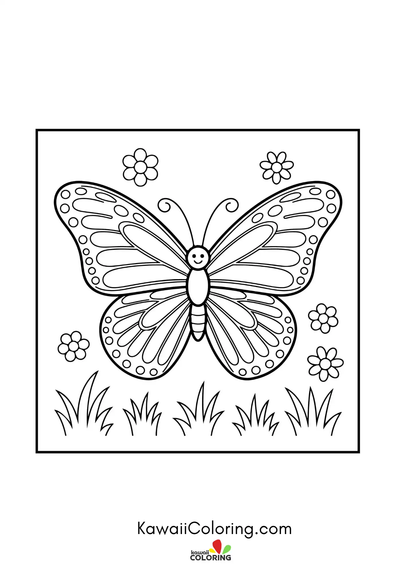 Butterfly with patterned wings and flowers