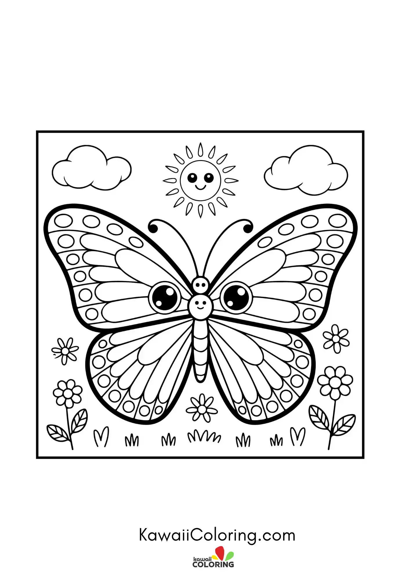 Butterfly with patterned wings and flowers