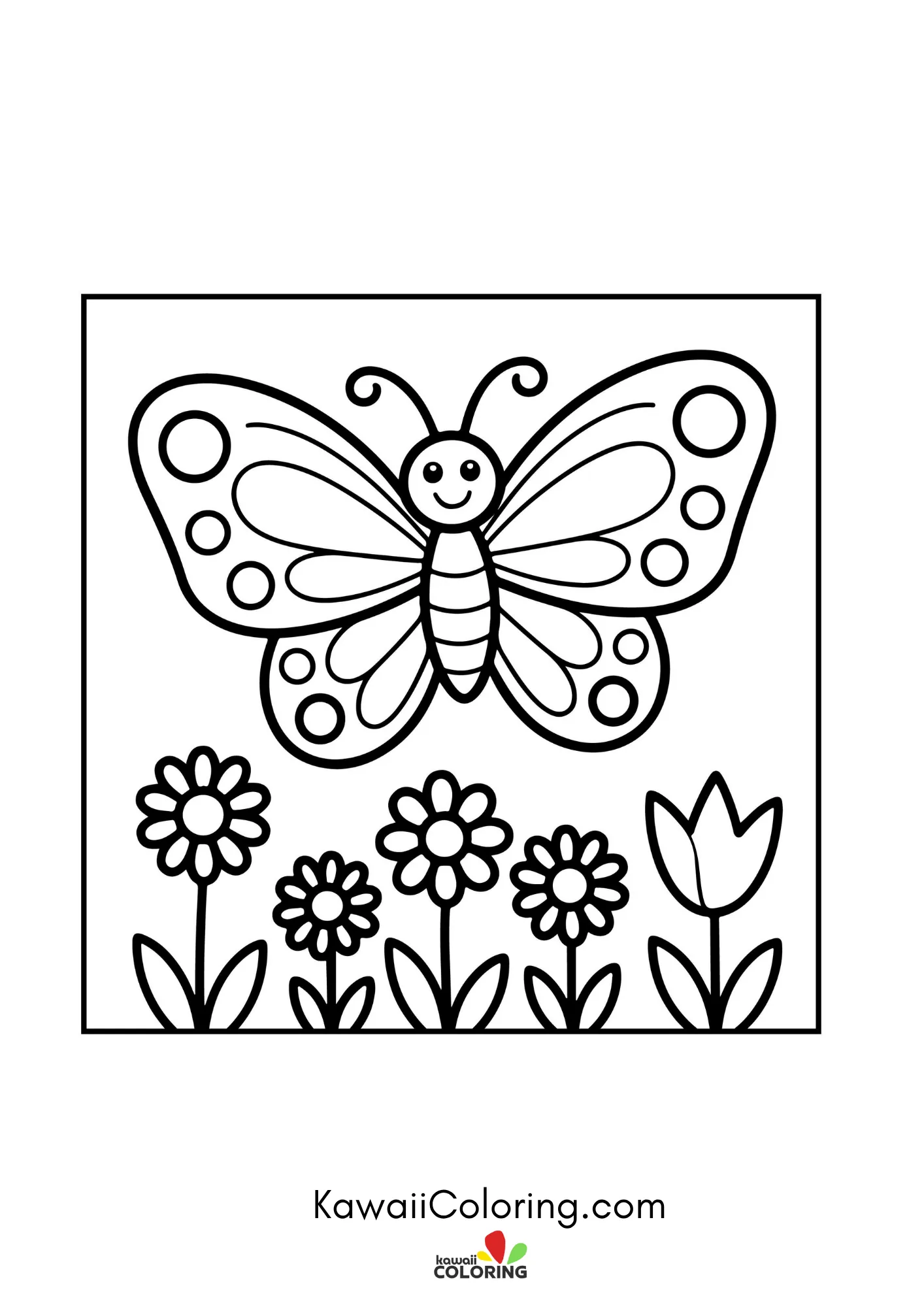 Butterfly with patterned wings and flowers
