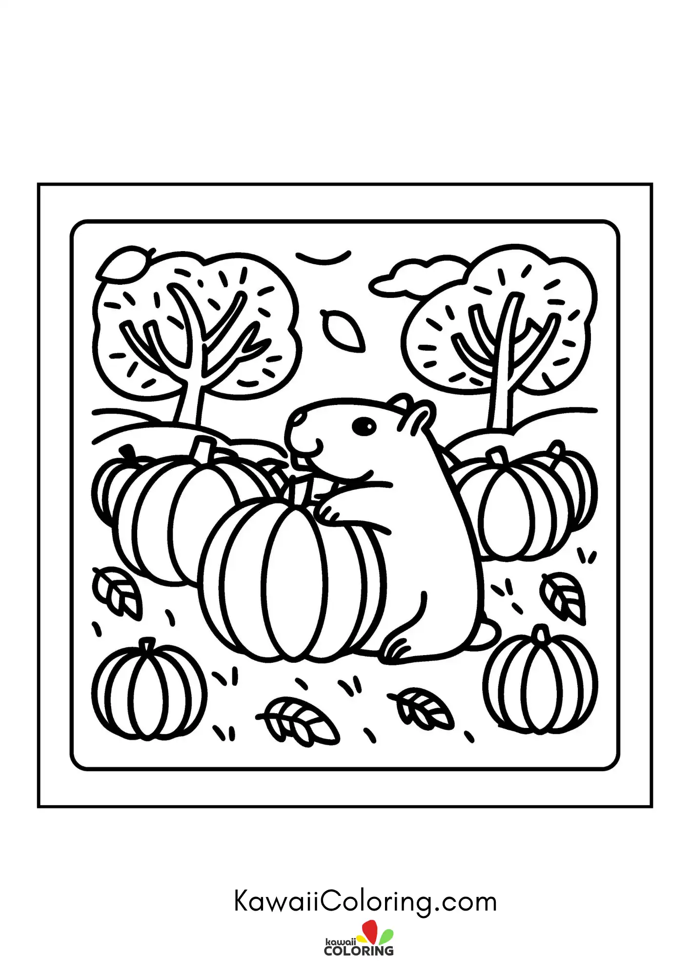 Cute capybara sitting with flowers