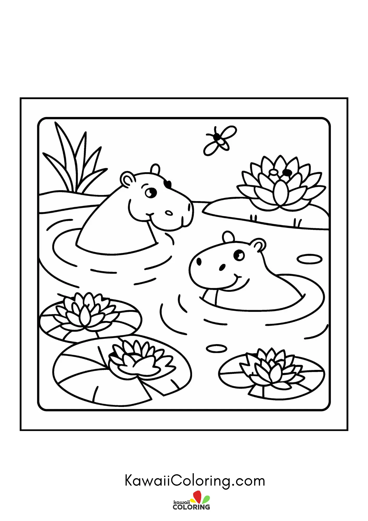 Capybara with hearts and garden details