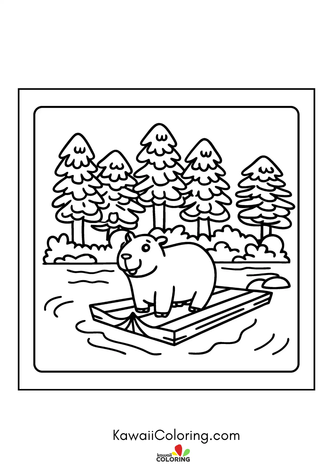 Smiling capybara in a simple nature scene