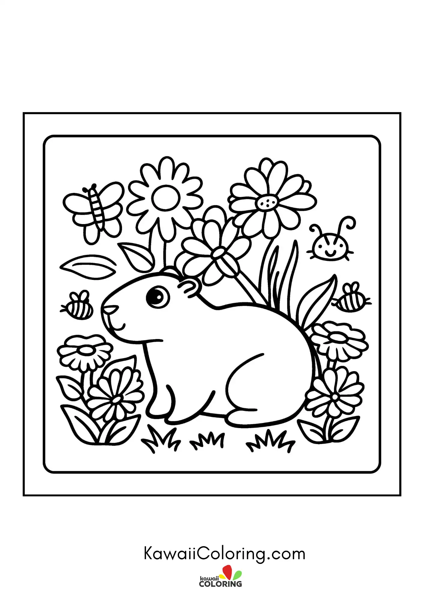 Smiling capybara in a simple nature scene