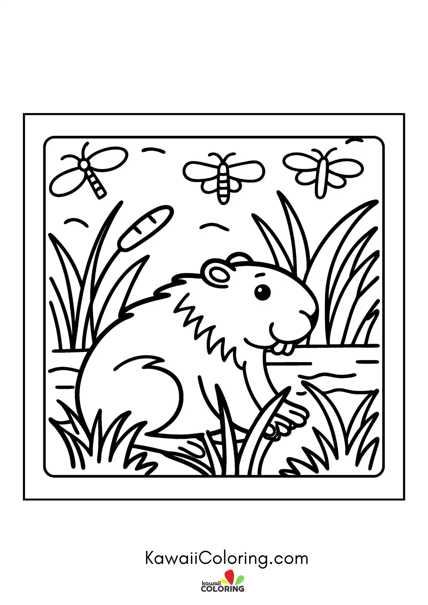 Capybara with hearts and garden details