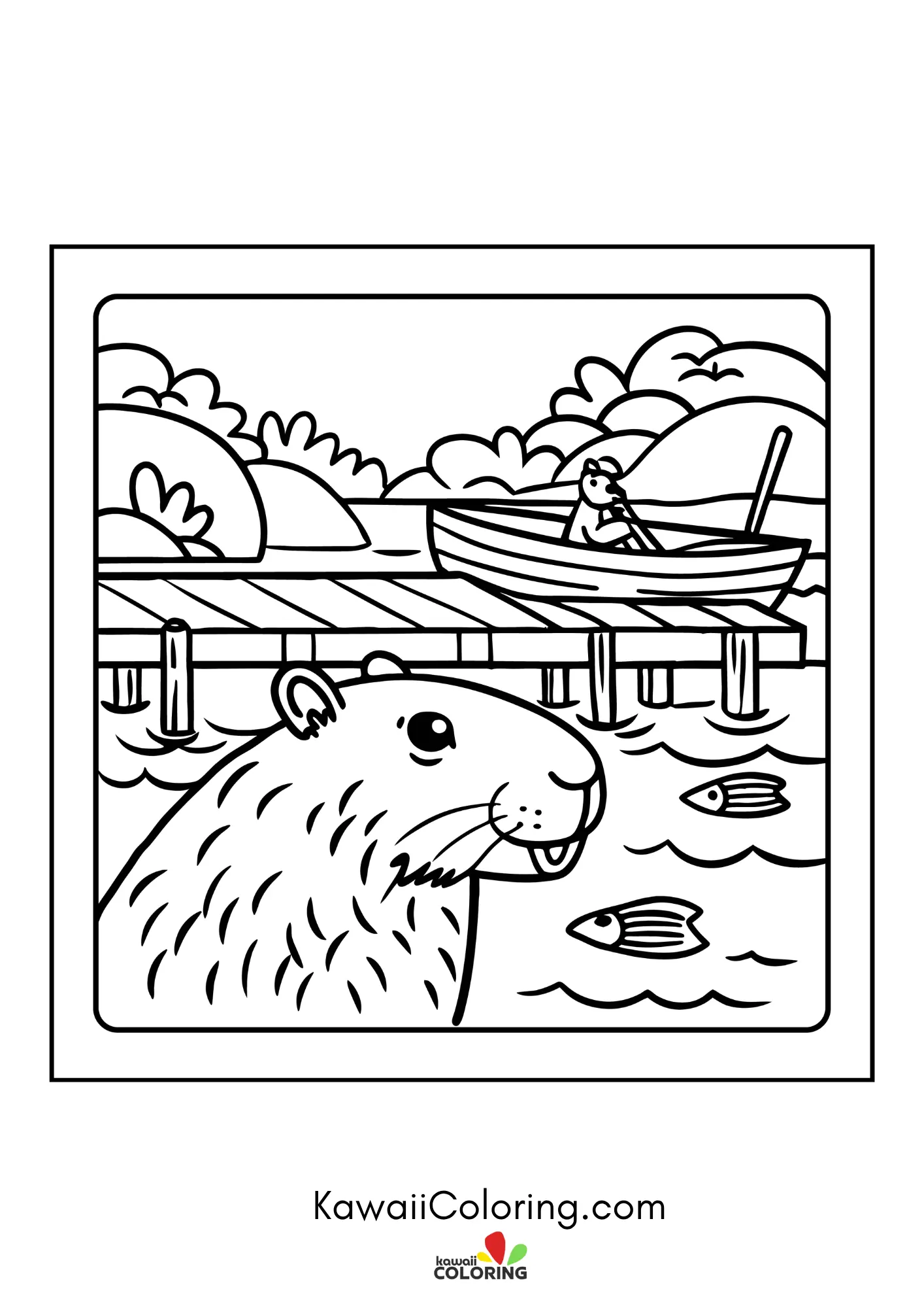 Capybara with hearts and garden details