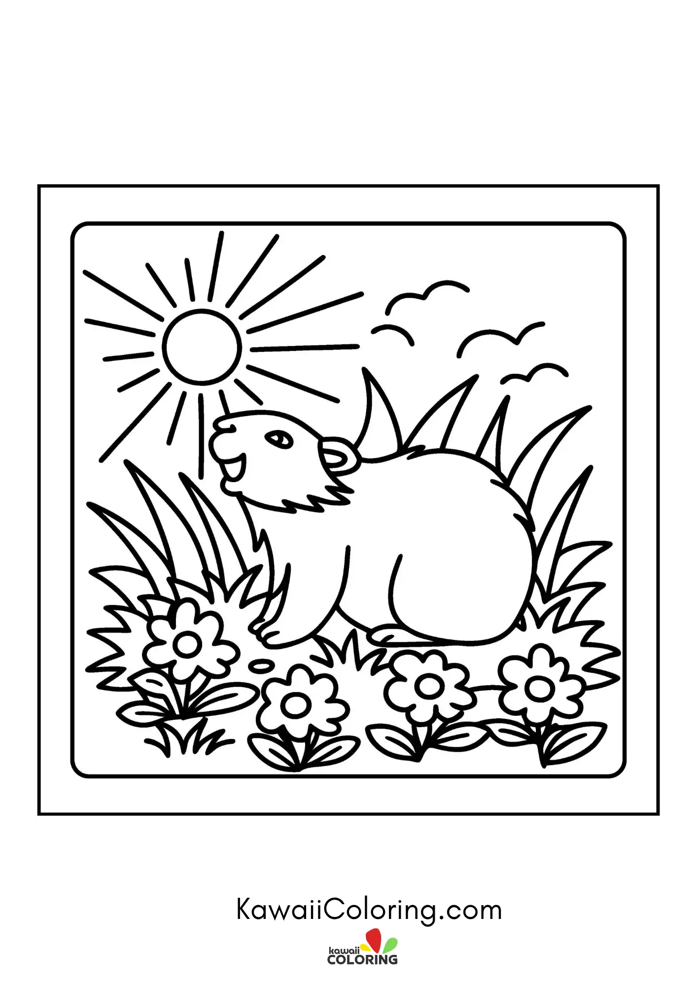 Round capybara surrounded by leaves