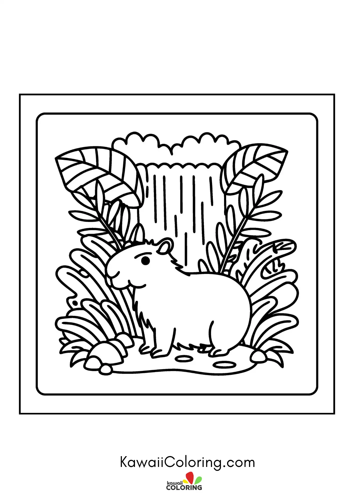 Cute capybara sitting with flowers