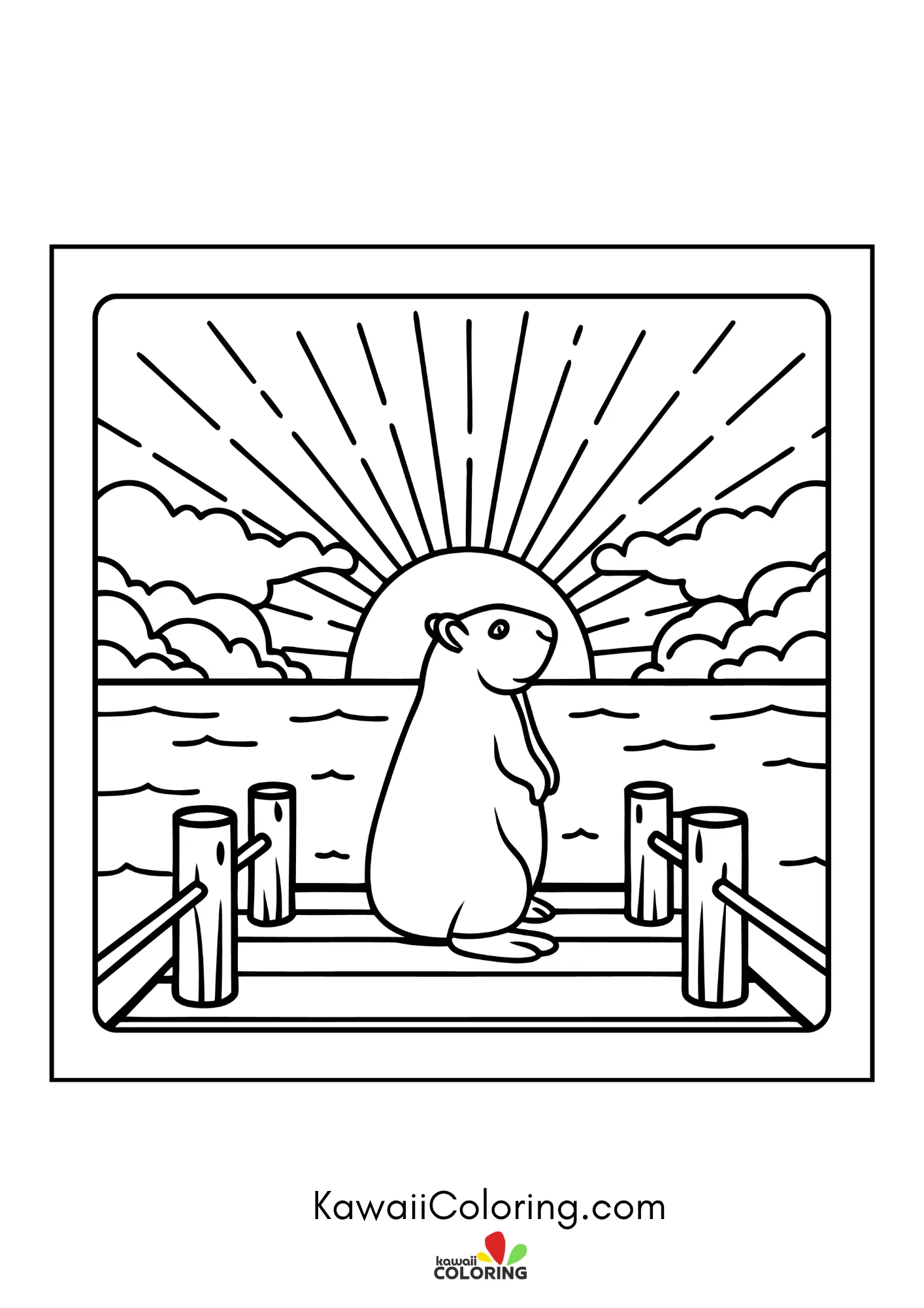 Smiling capybara in a simple nature scene