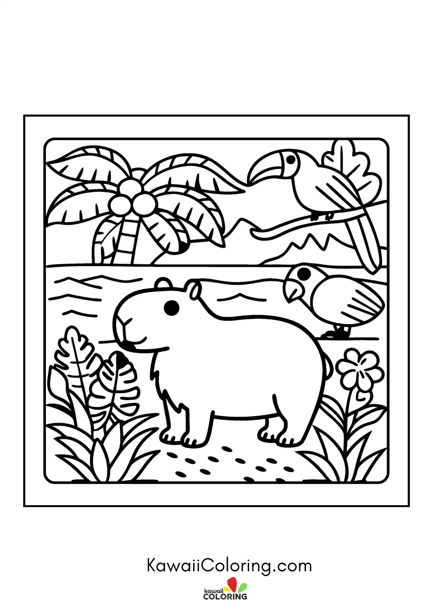 Capybara with hearts and garden details