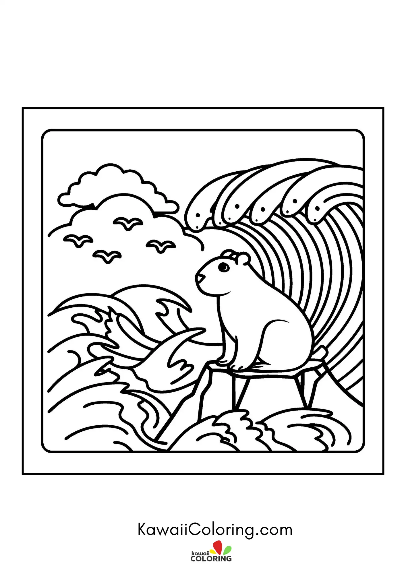 Capybara with hearts and garden details