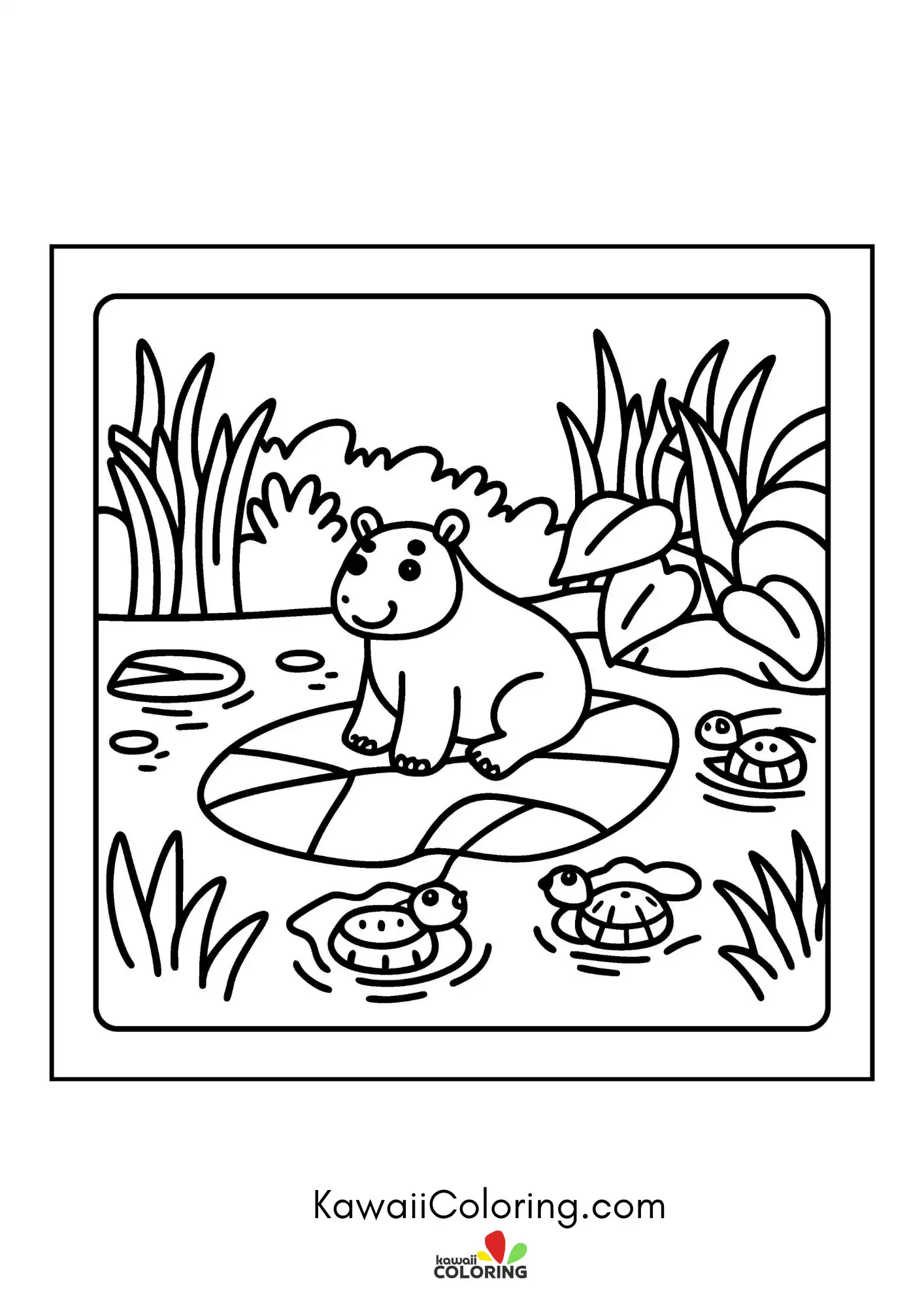 Cute capybara sitting with flowers