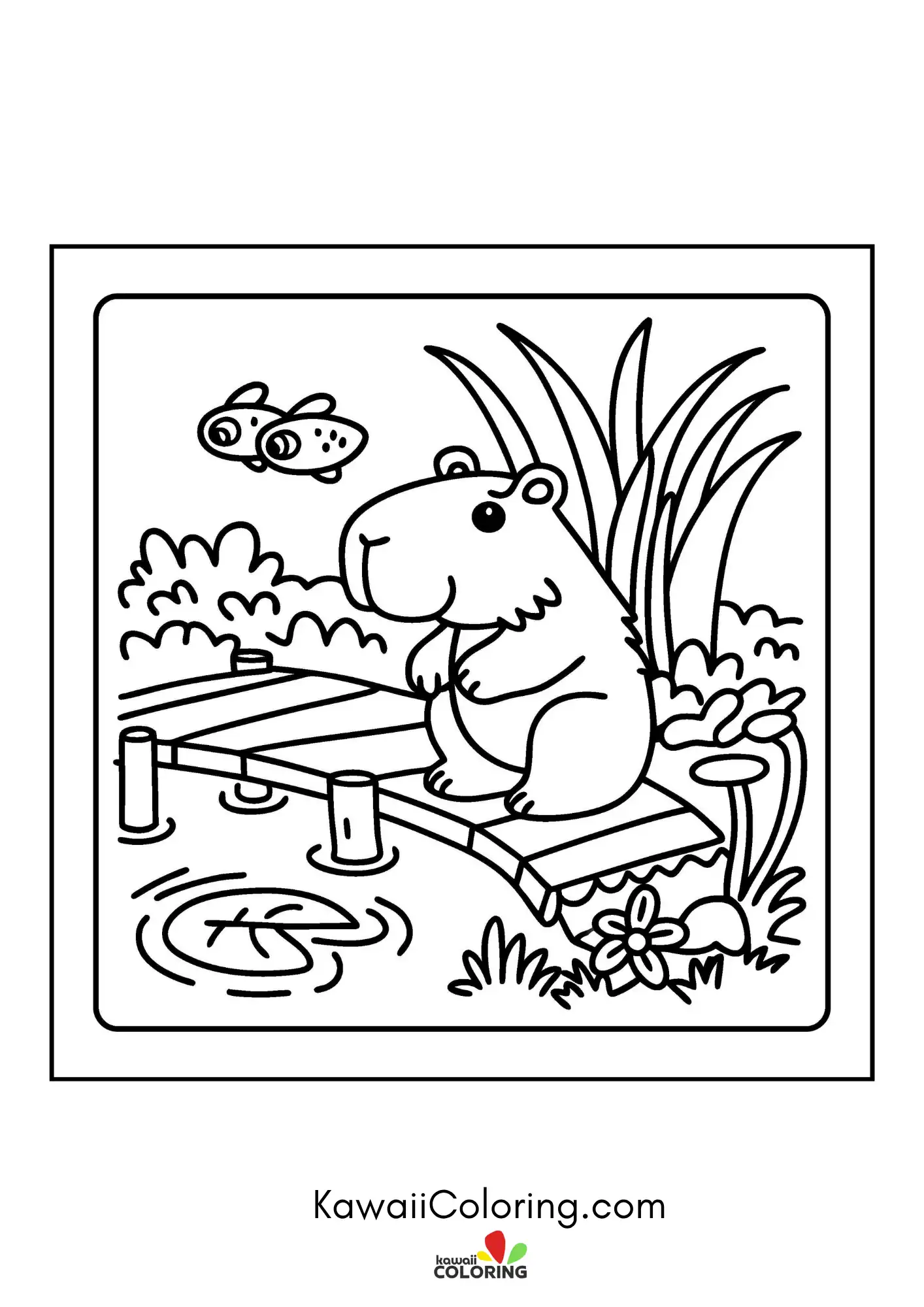 Smiling capybara in a simple nature scene