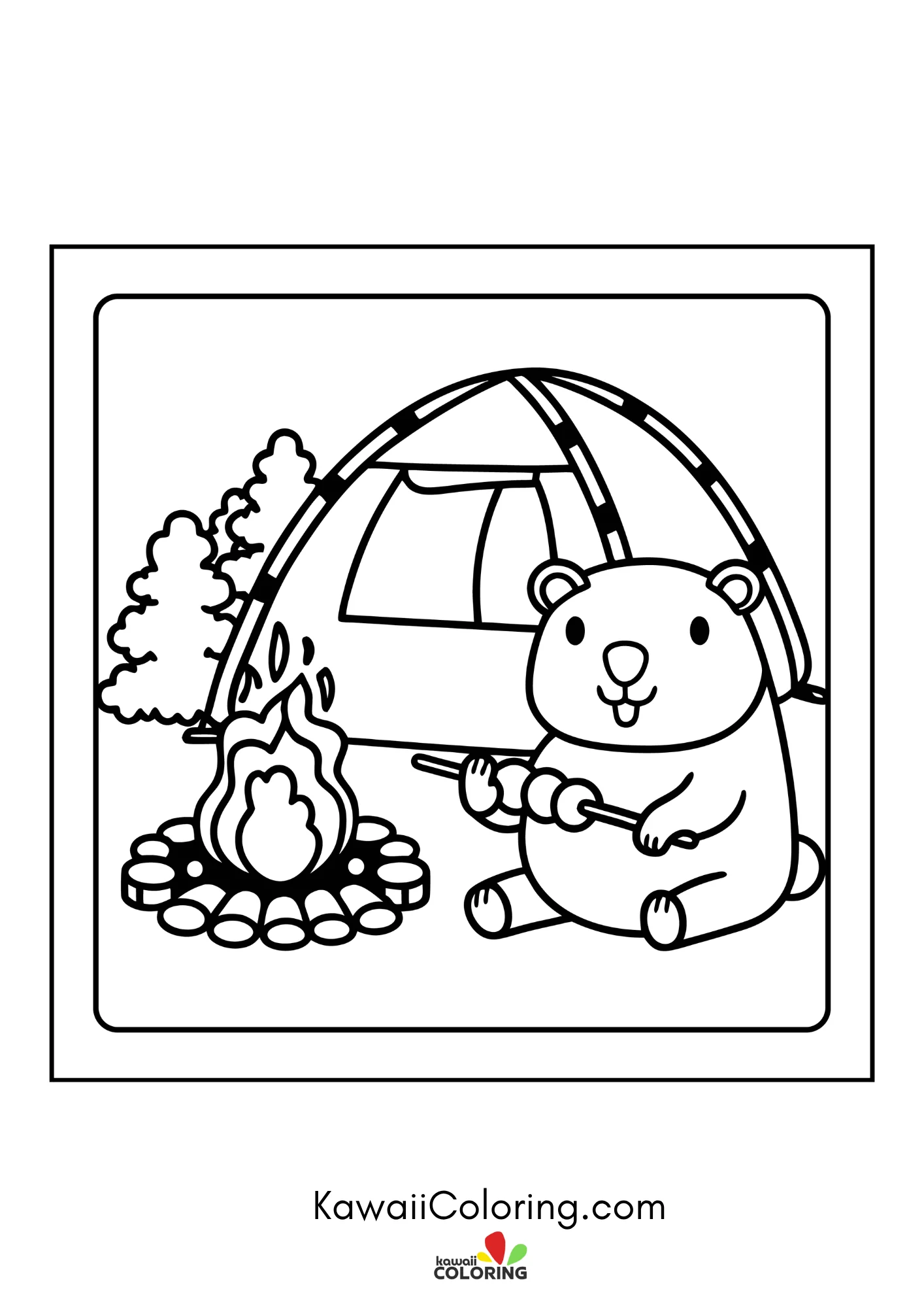 Kawaii capybara relaxing near plants