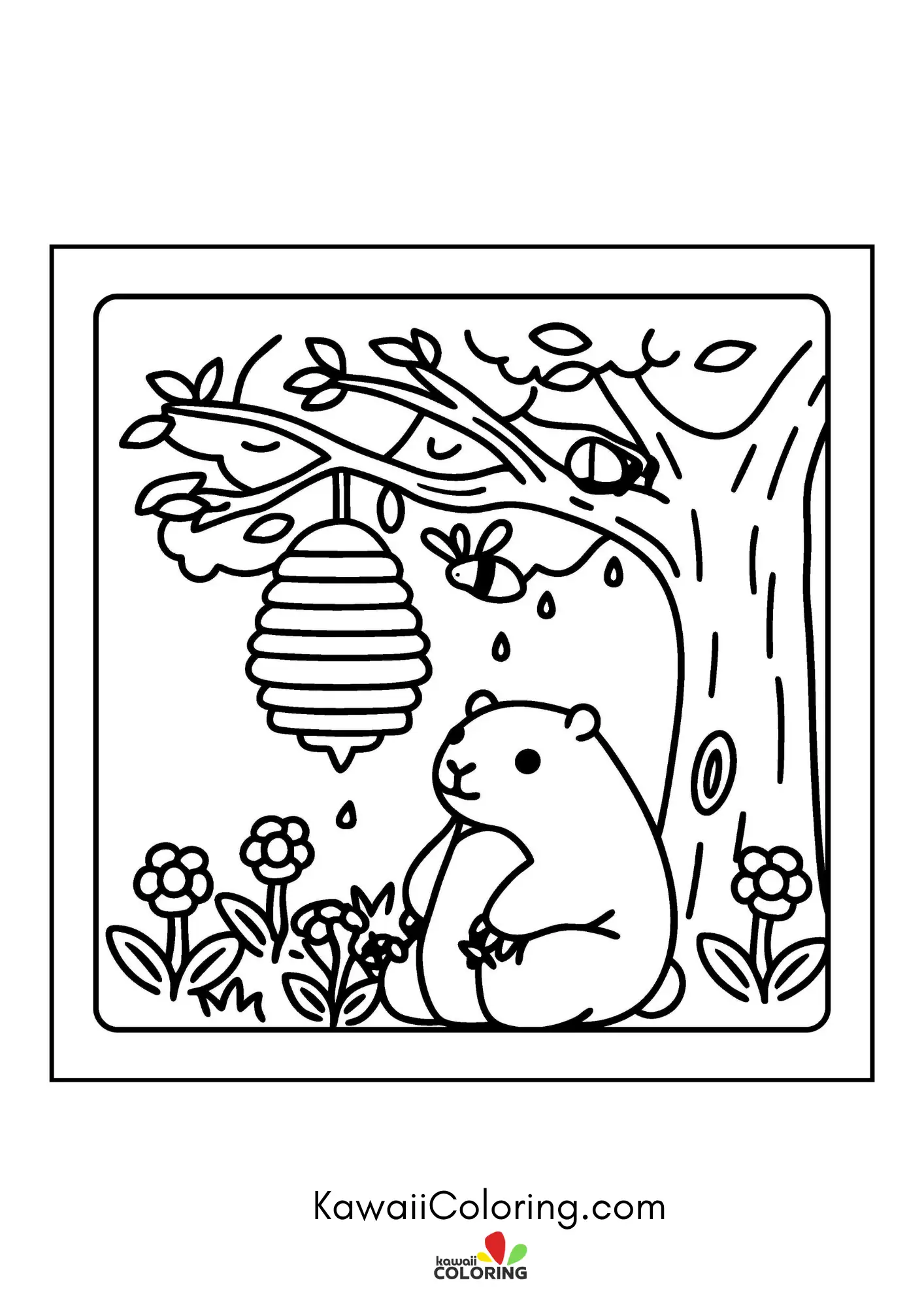 Capybara with hearts and garden details