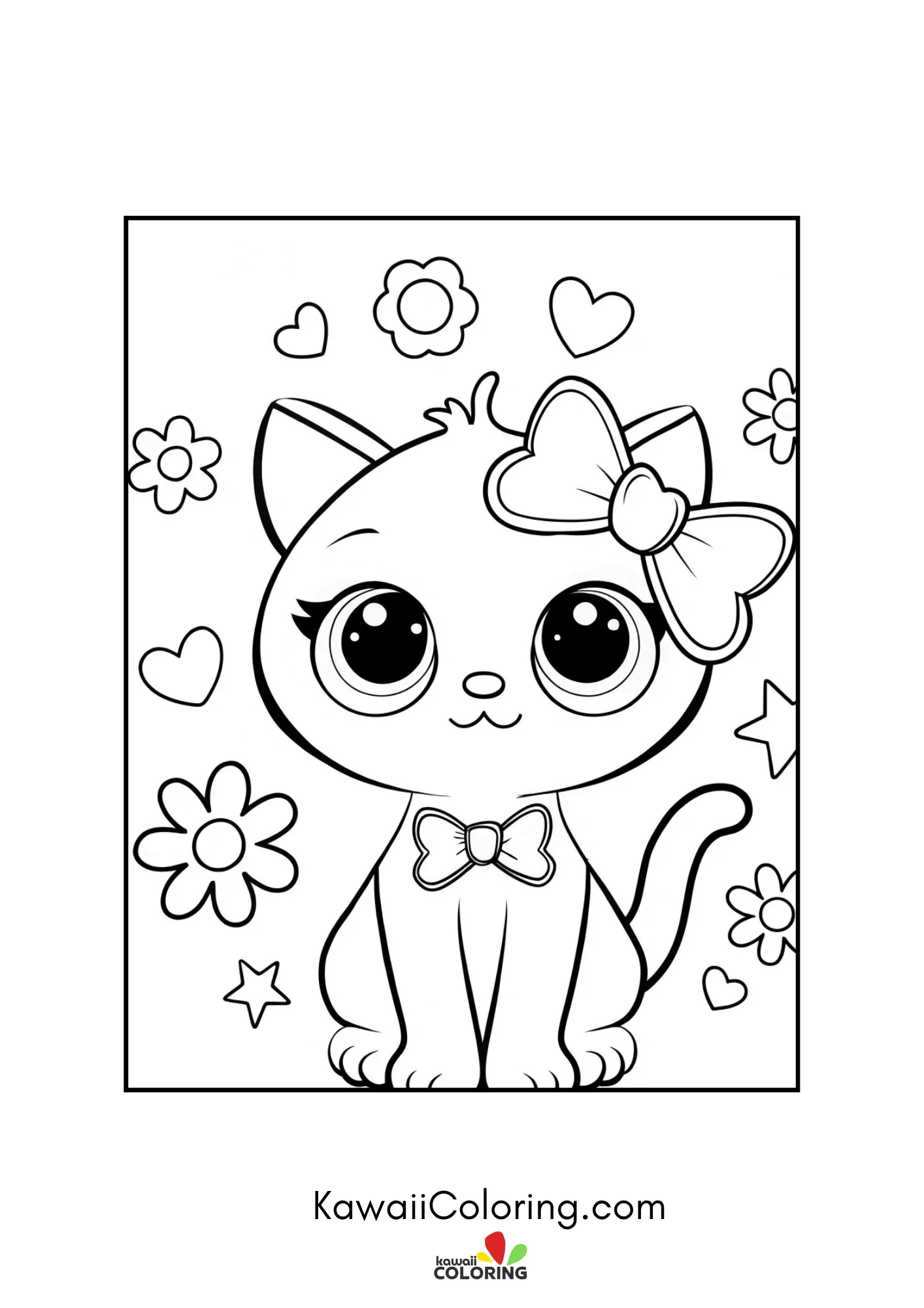 Kitten with flower bow surrounded by blooms