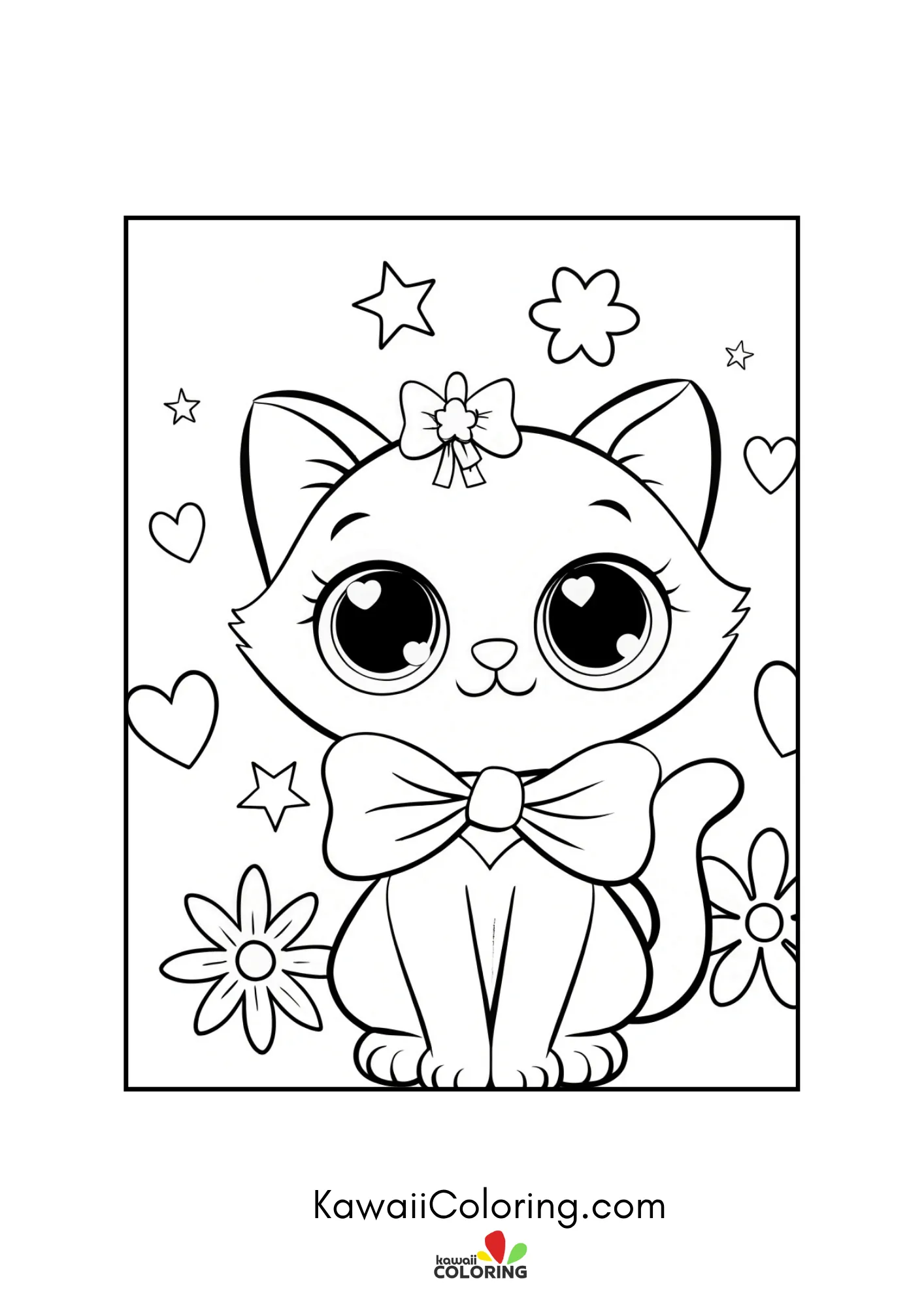 Kitten wearing large bow tie with hearts