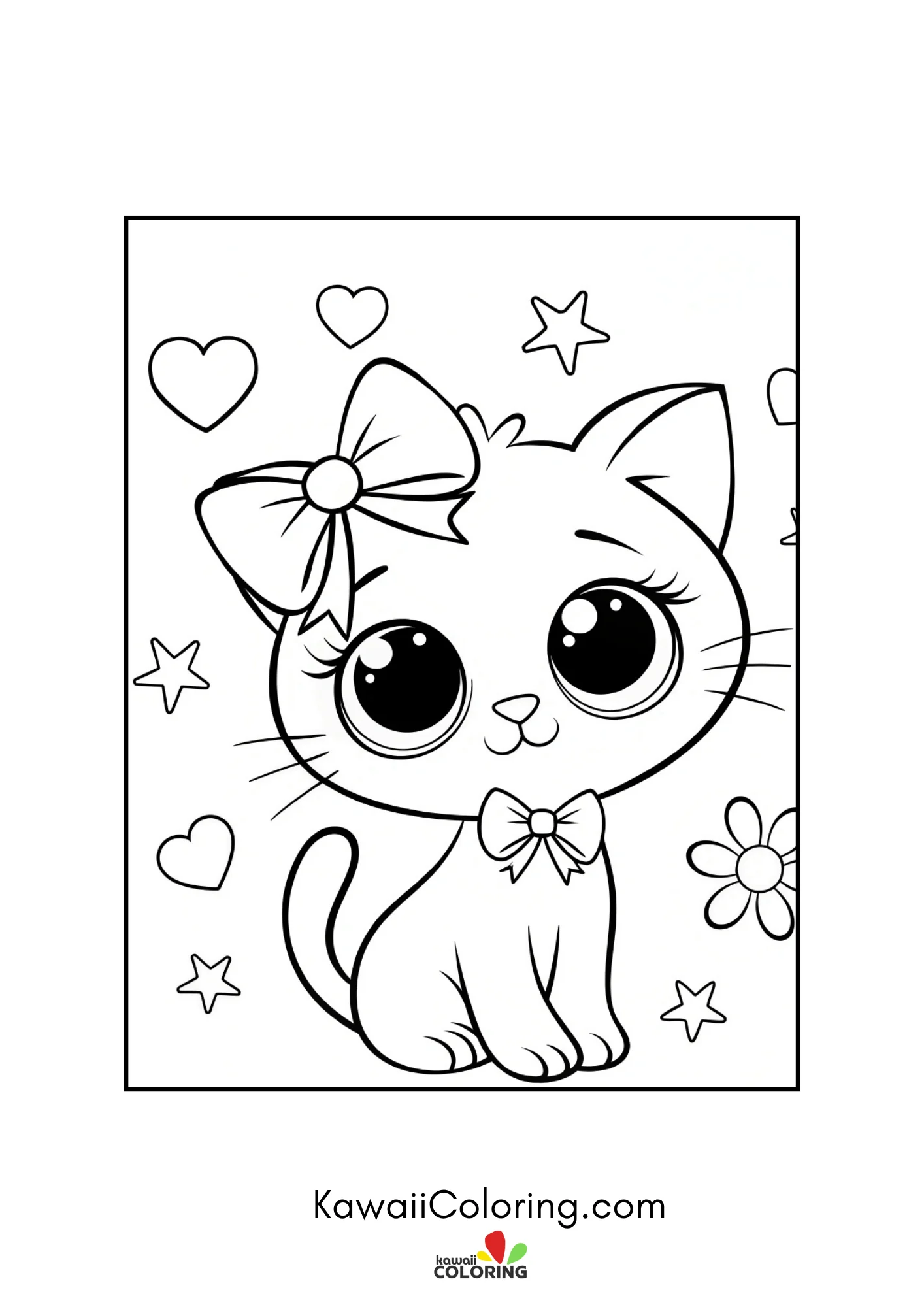 Kitten with floppy bow and flower accents