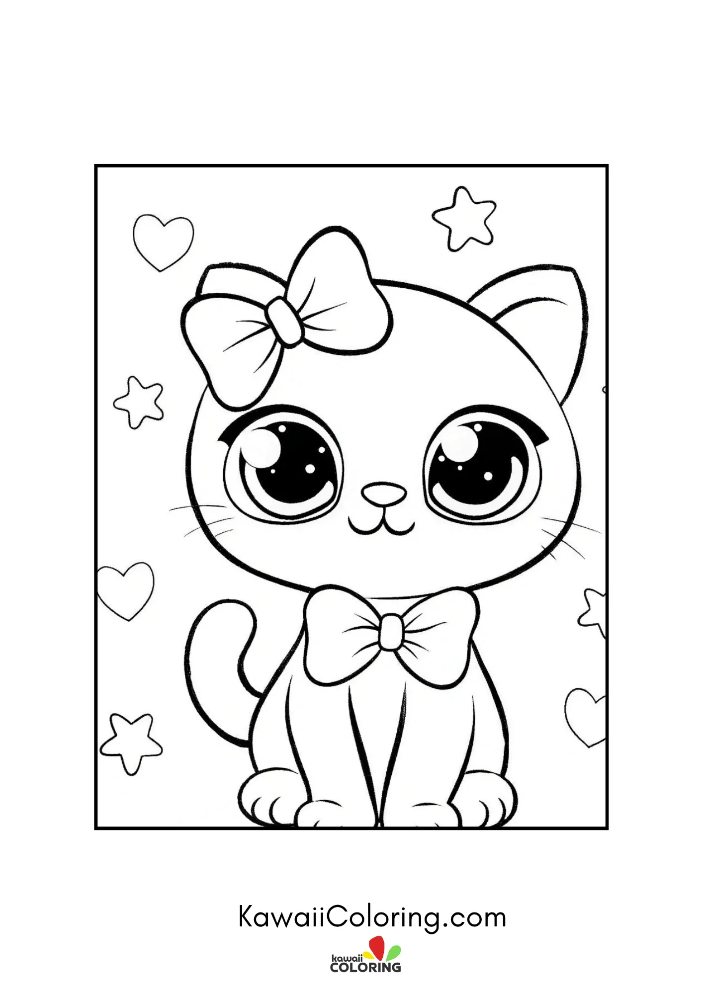 Kitten with bow tie and floating hearts
