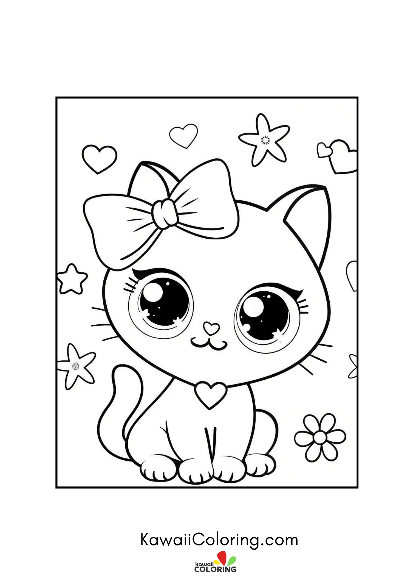 Large kitten portrait with bow and flowers