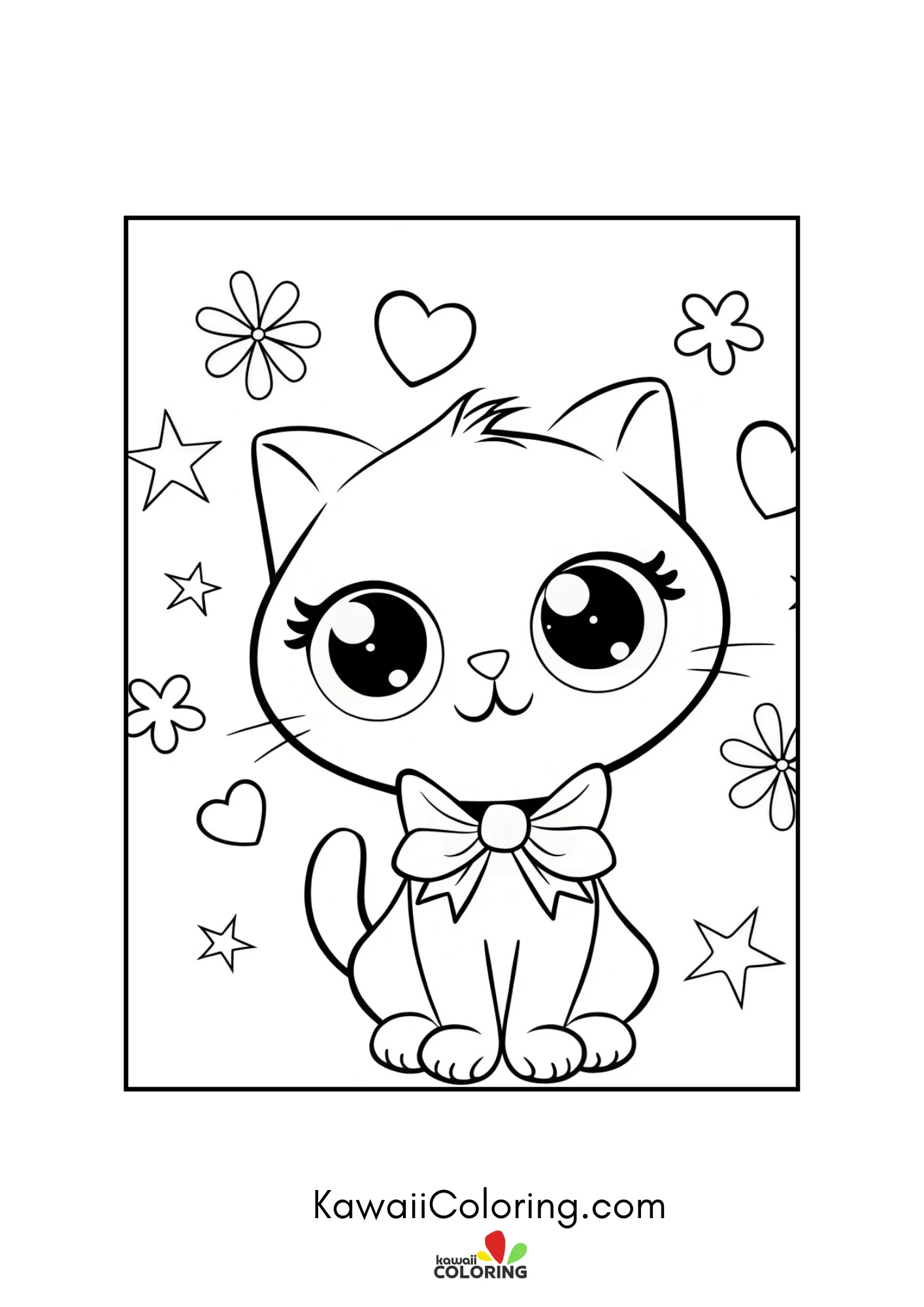 Kitten wearing bow tie among flowers