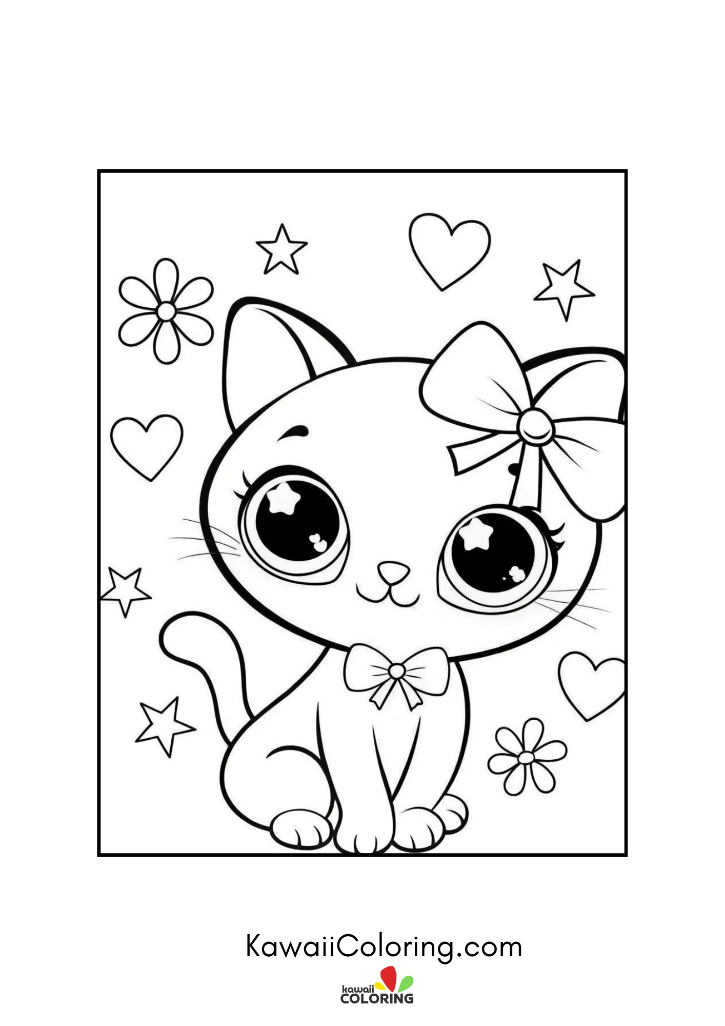 Kitten with side bow and heart flowers