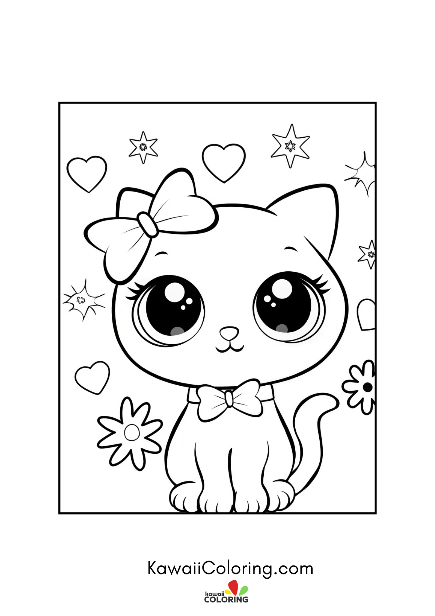 Kitten with tiny paws and floral border