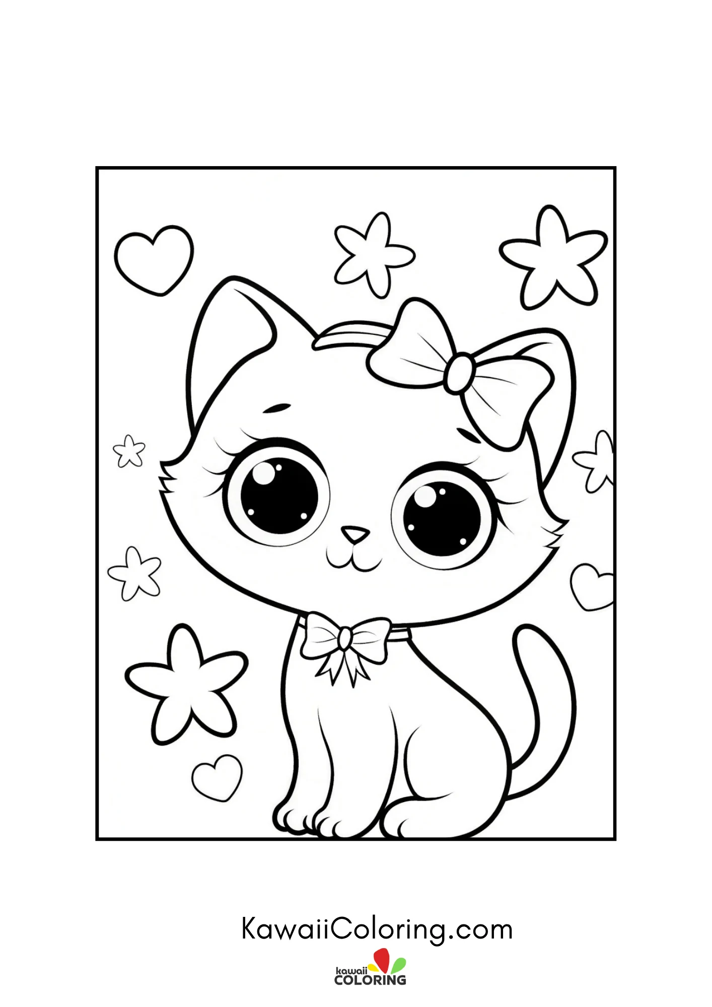 Simple kitten with bow and large flowers