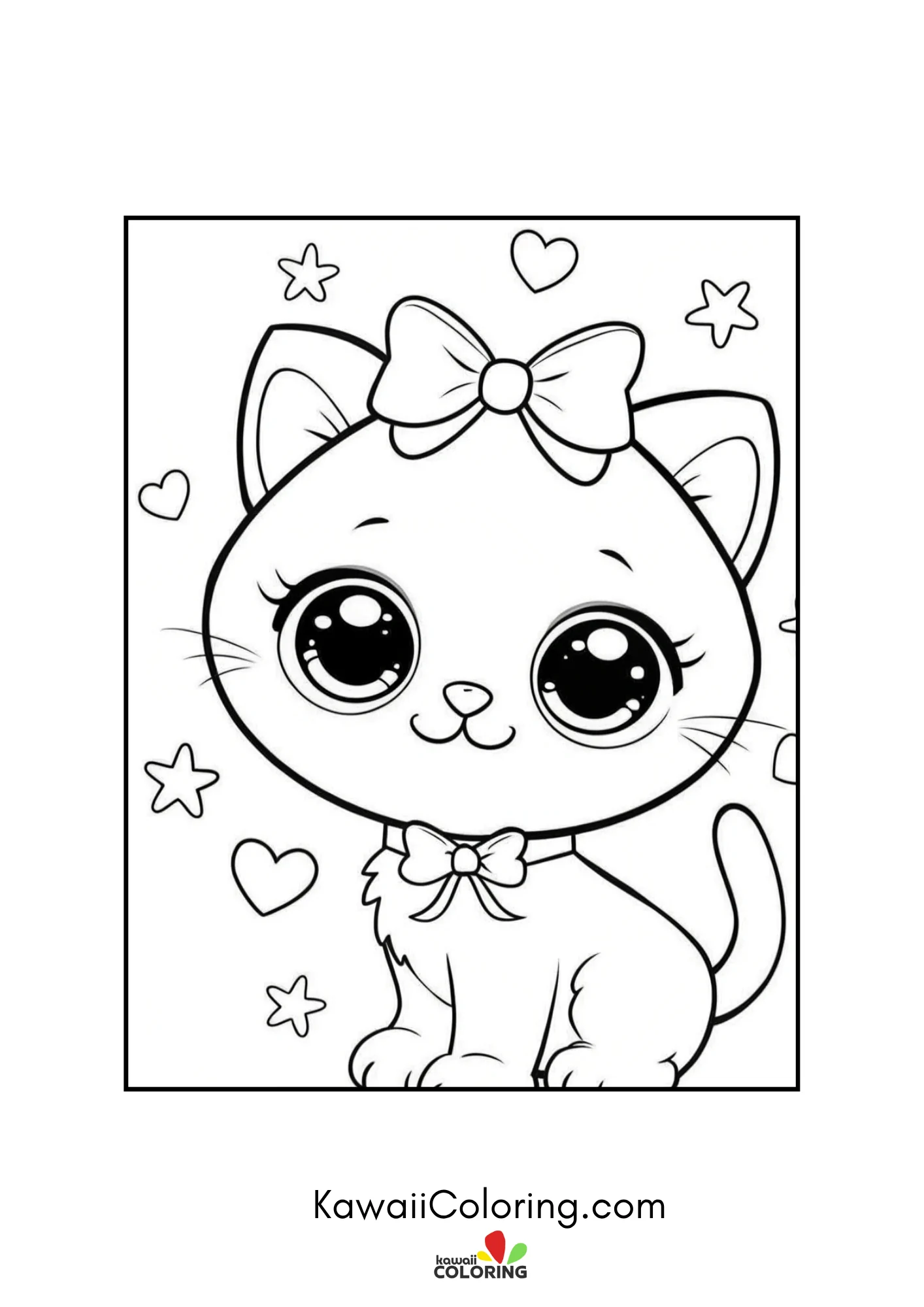 Fluffy kitten with top bow and heart frame