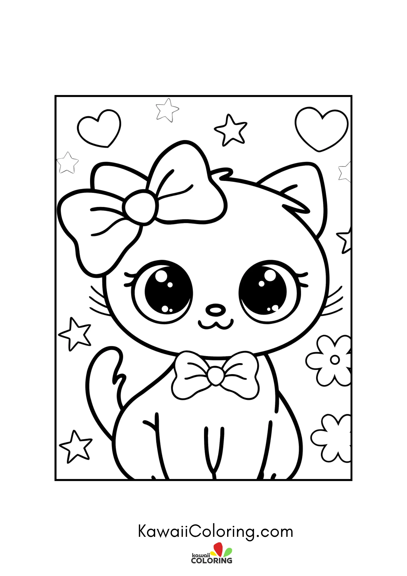 Close-up kitten with large bow and stars