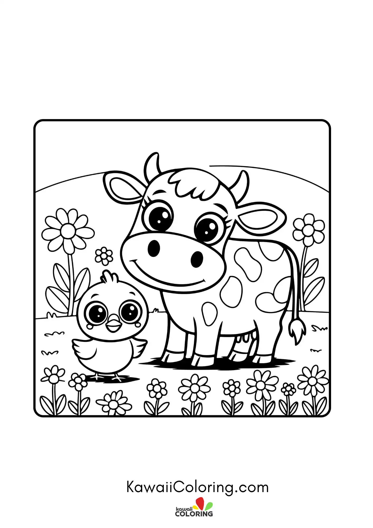 Cute cow standing with flowers