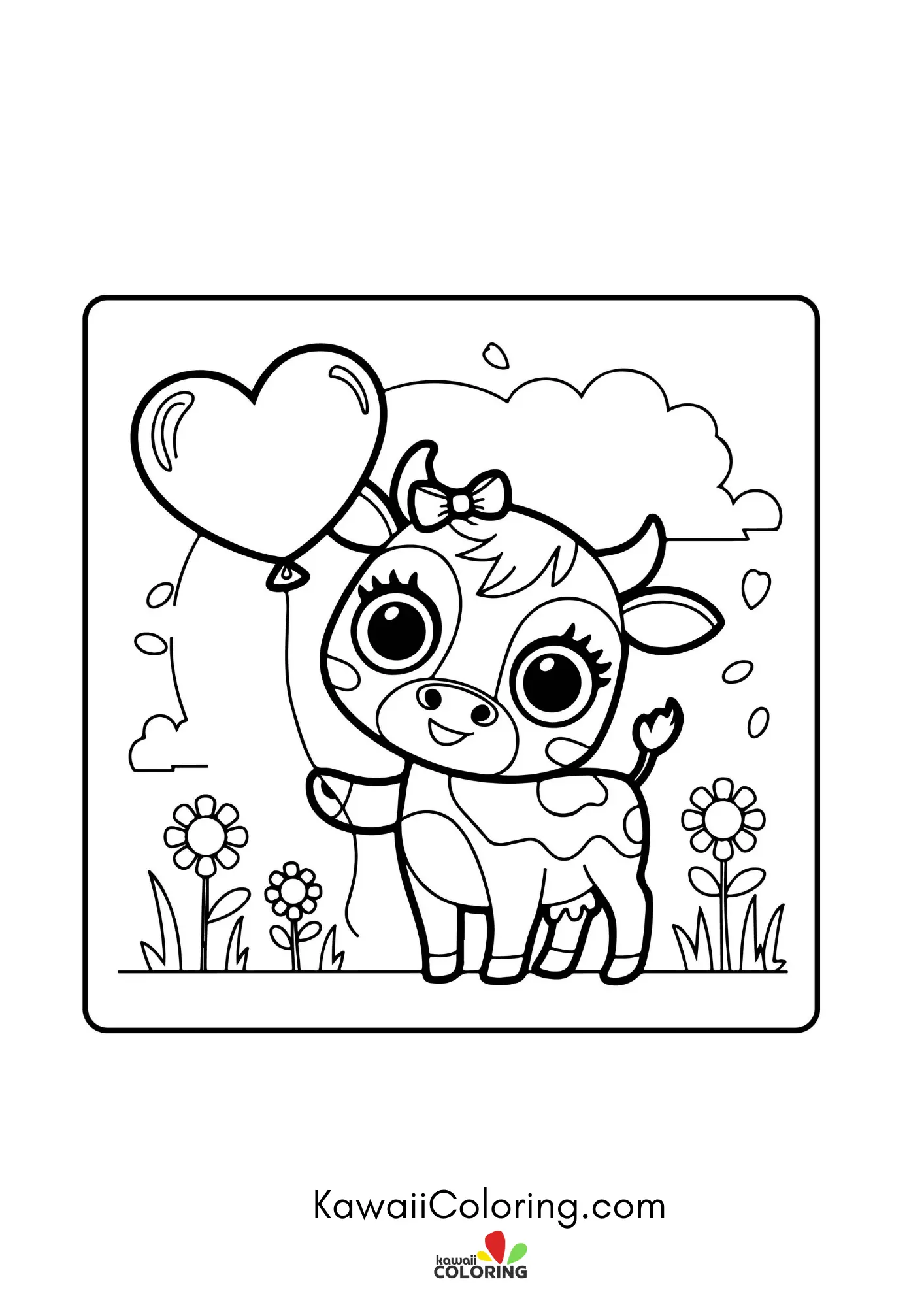 Kawaii cow with spots and heart details