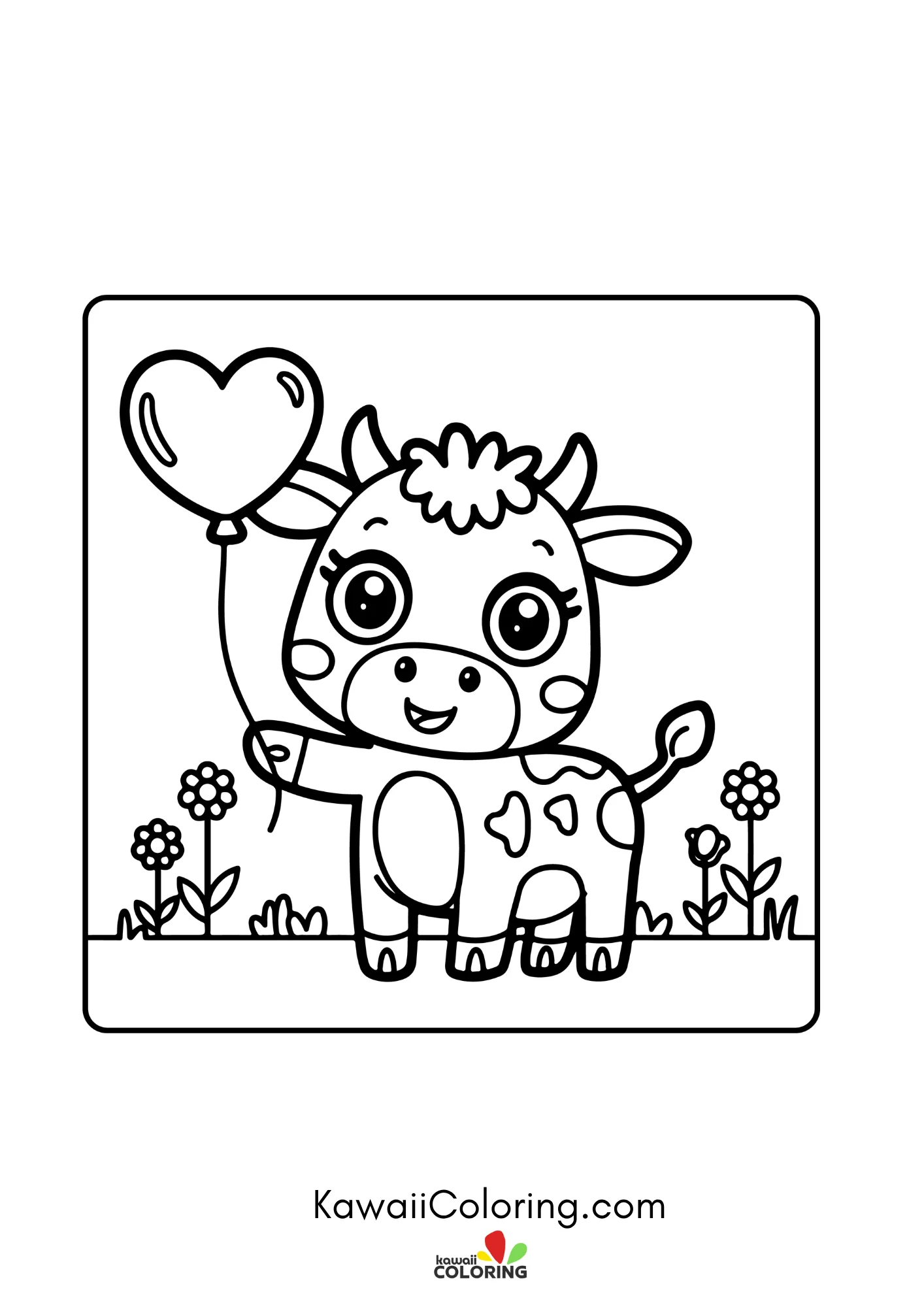 Baby cow sitting near simple plants