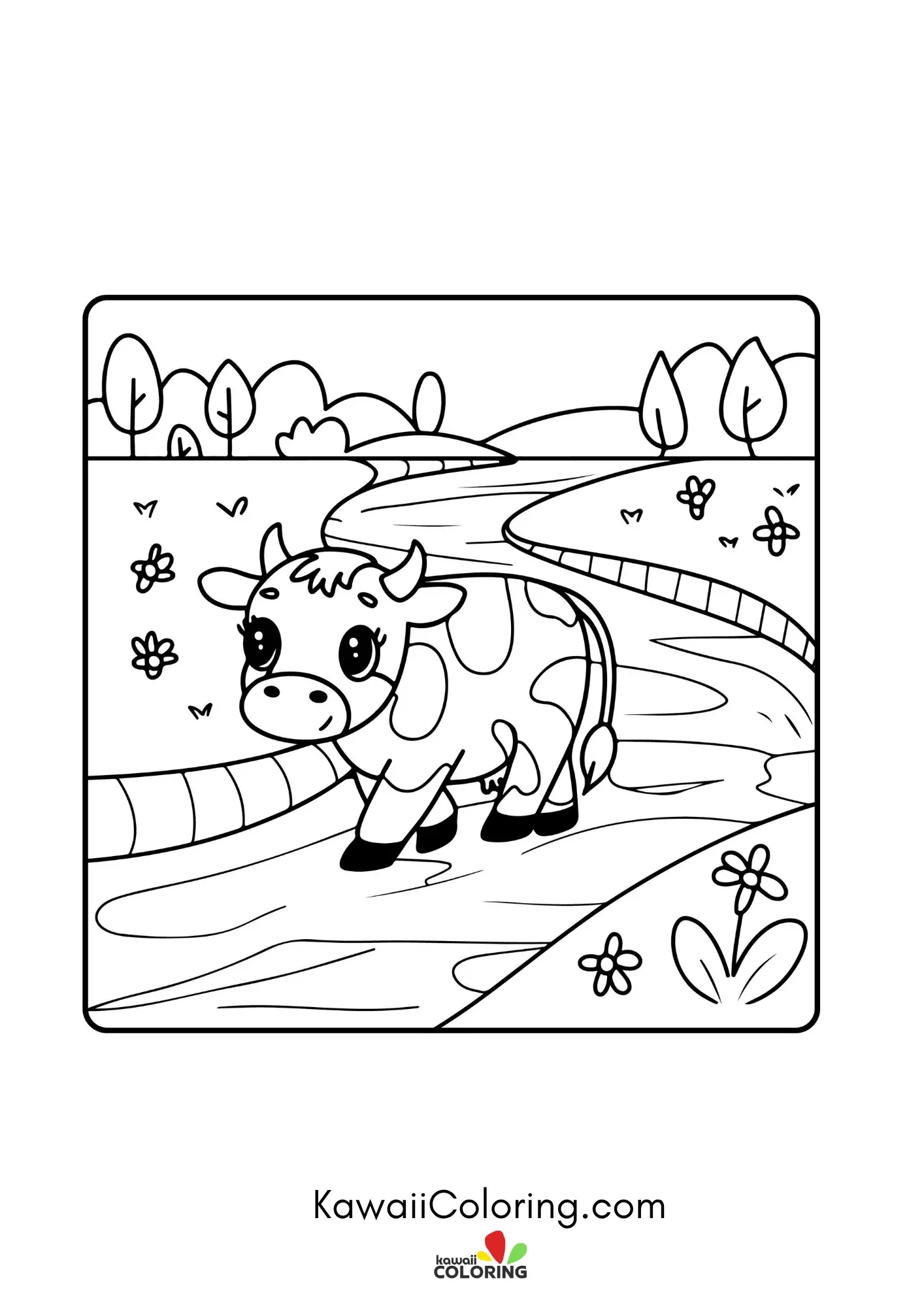 Cute cow standing with flowers