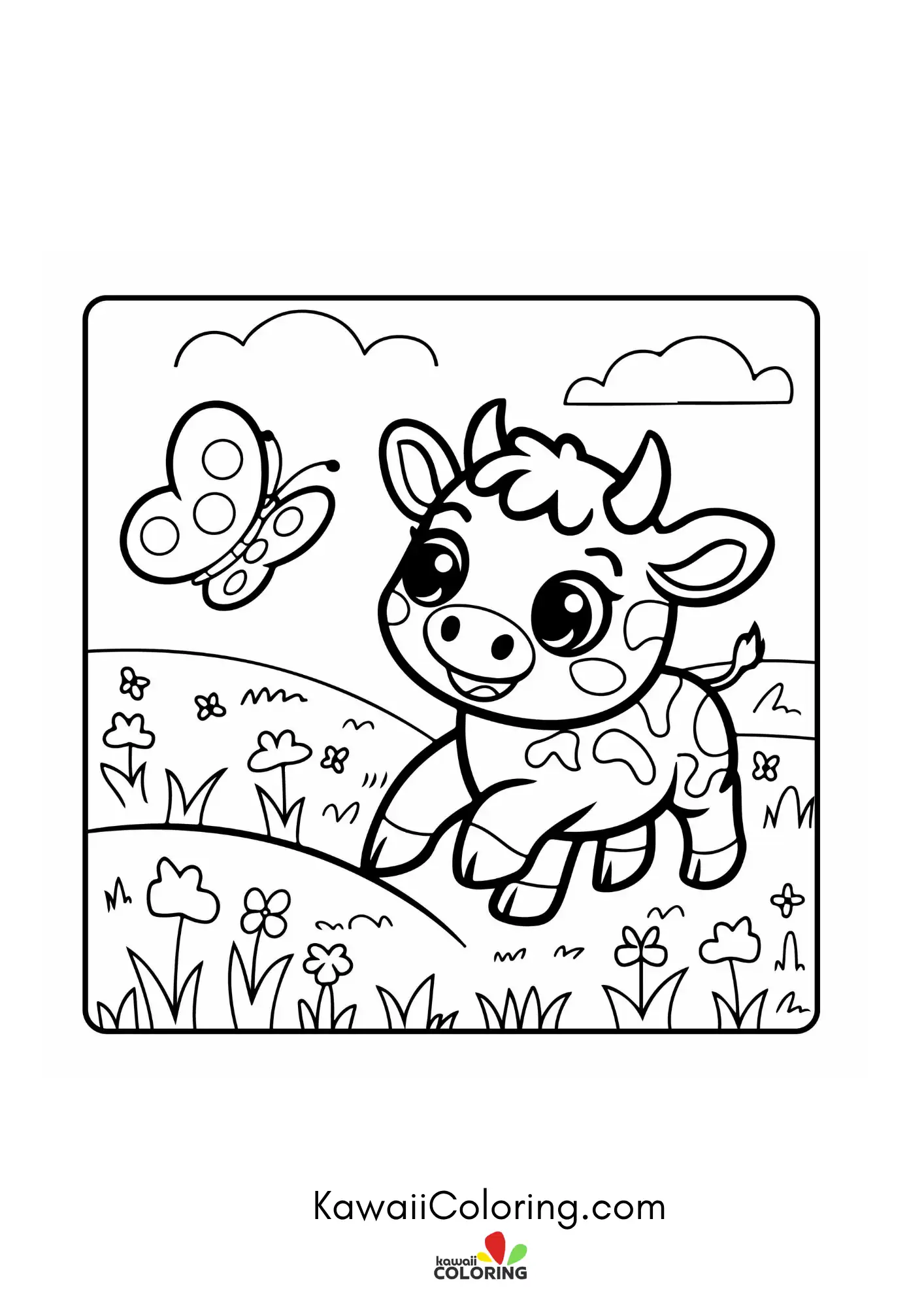 Cow face with flowers and stars