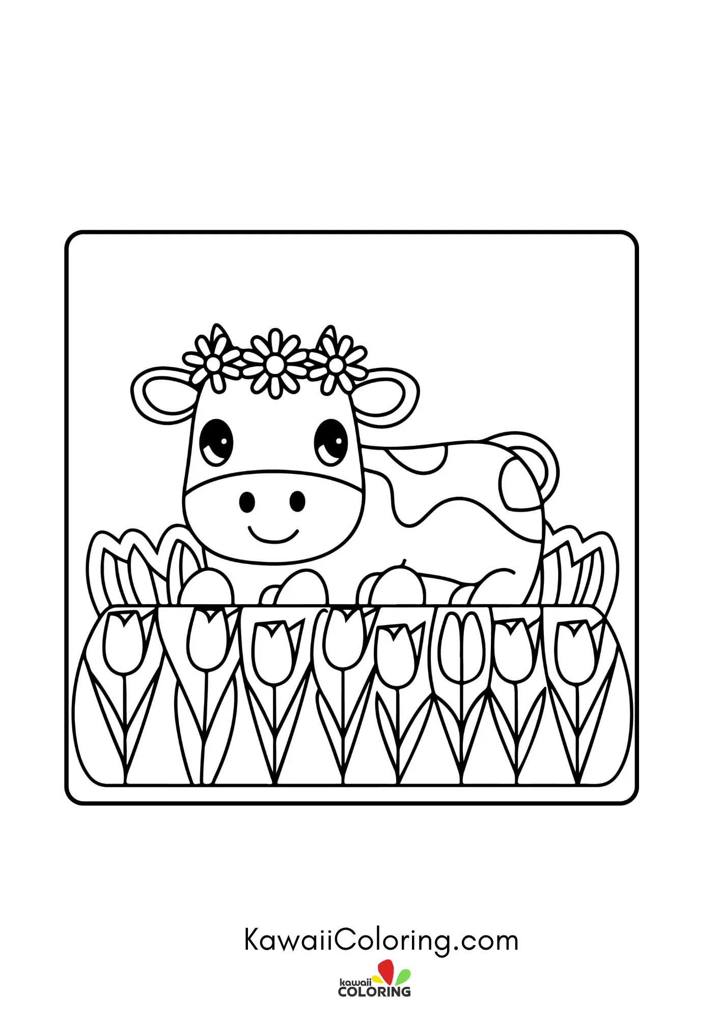 Baby cow sitting near simple plants