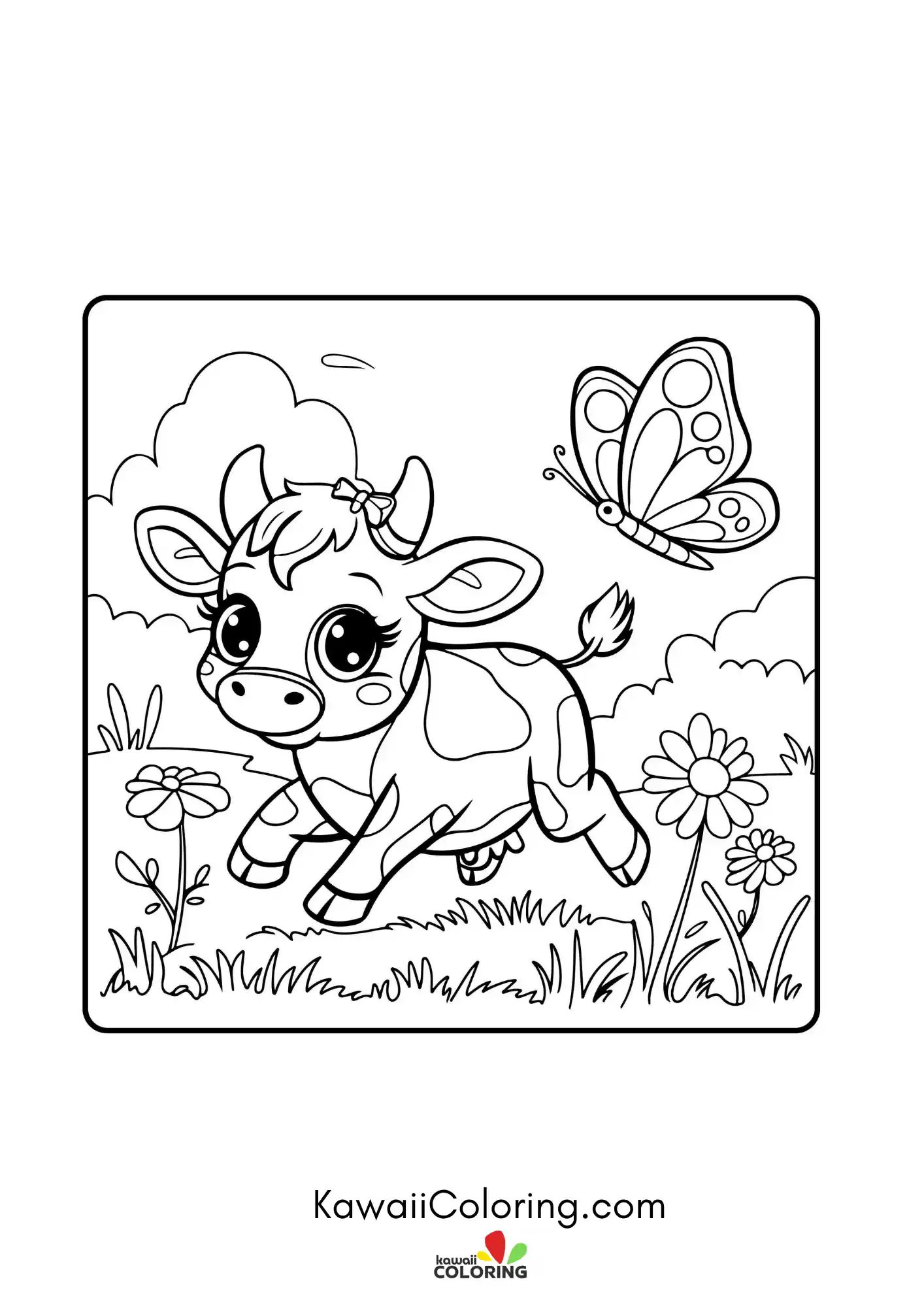 Cow face with flowers and stars